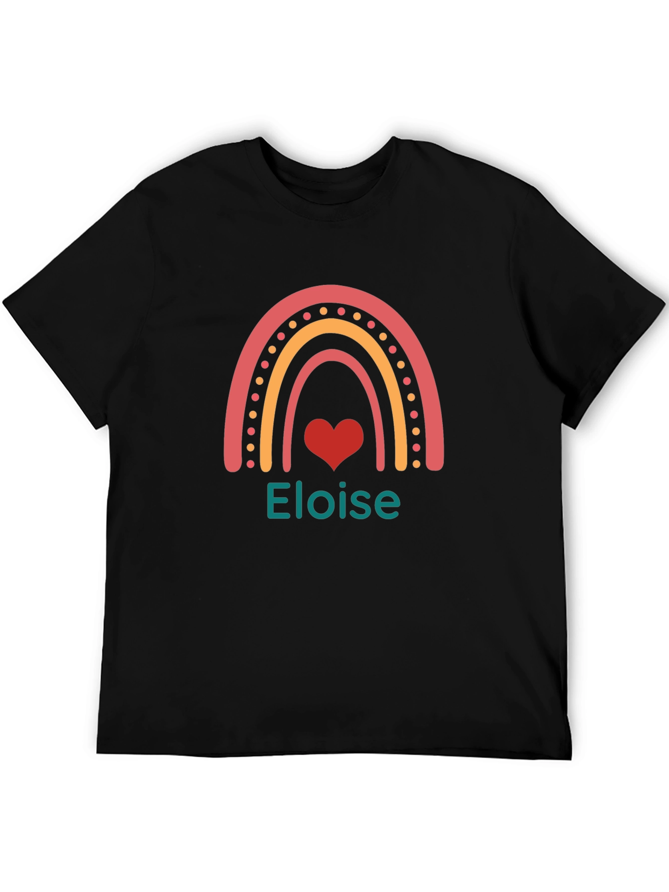 Eloise Rainbow Heart Personalized Black T-shirt