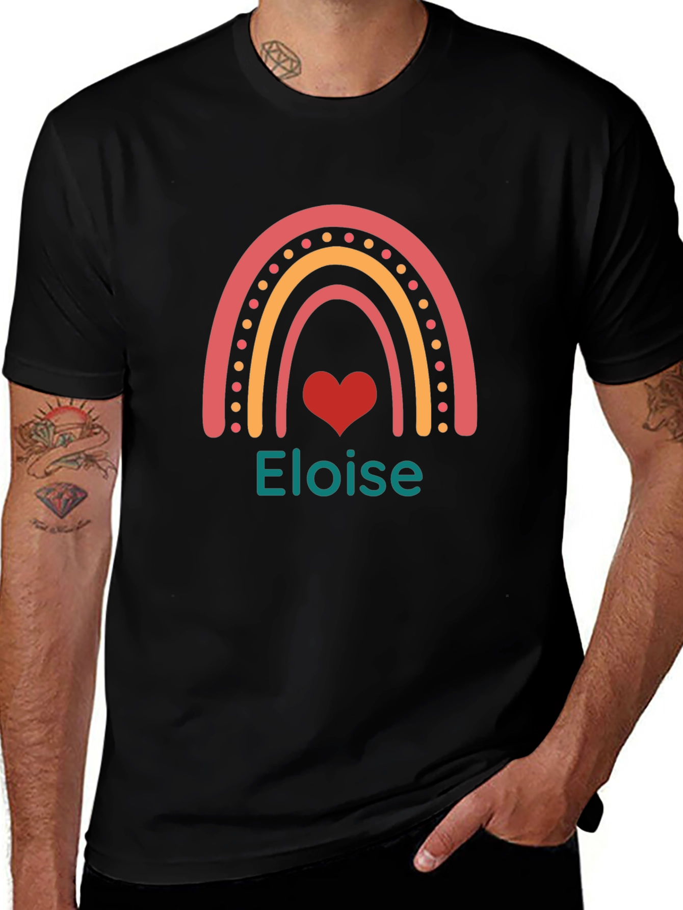 Eloise Rainbow Heart Personalized Black T-shirt