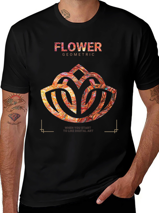 Geometric Flower Digital Art Mens T-Shirt