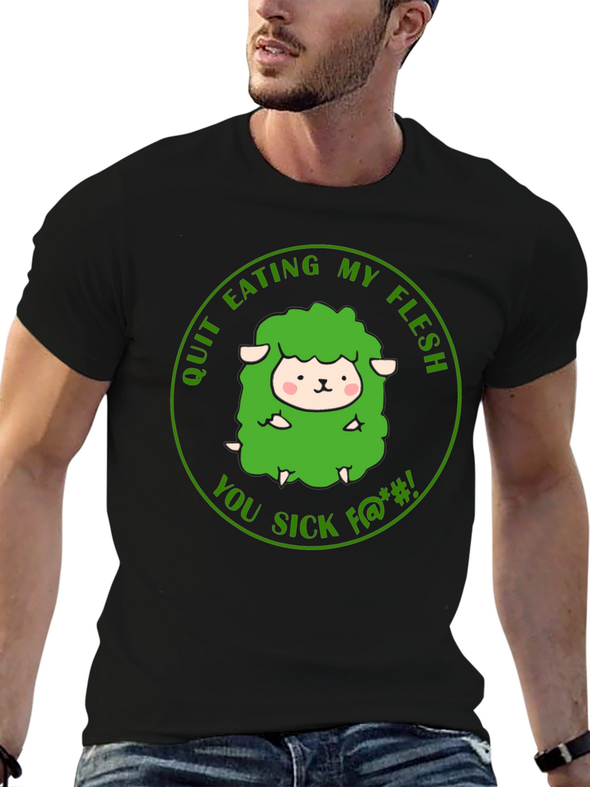 Vegetarian Black T-Shirt - Save the Sheep