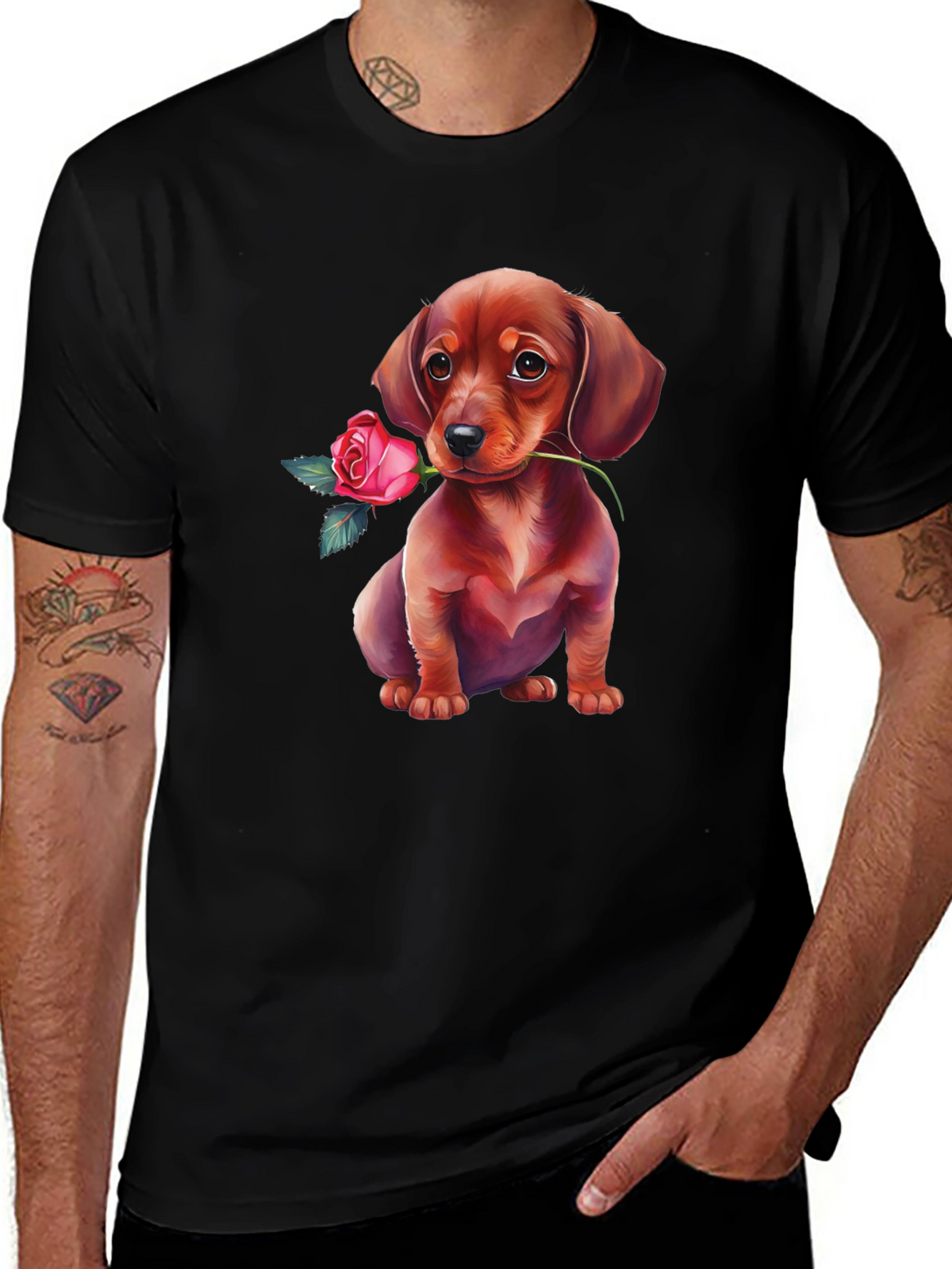 Dachshund Rose T-Shirt Cute Puppy Tee