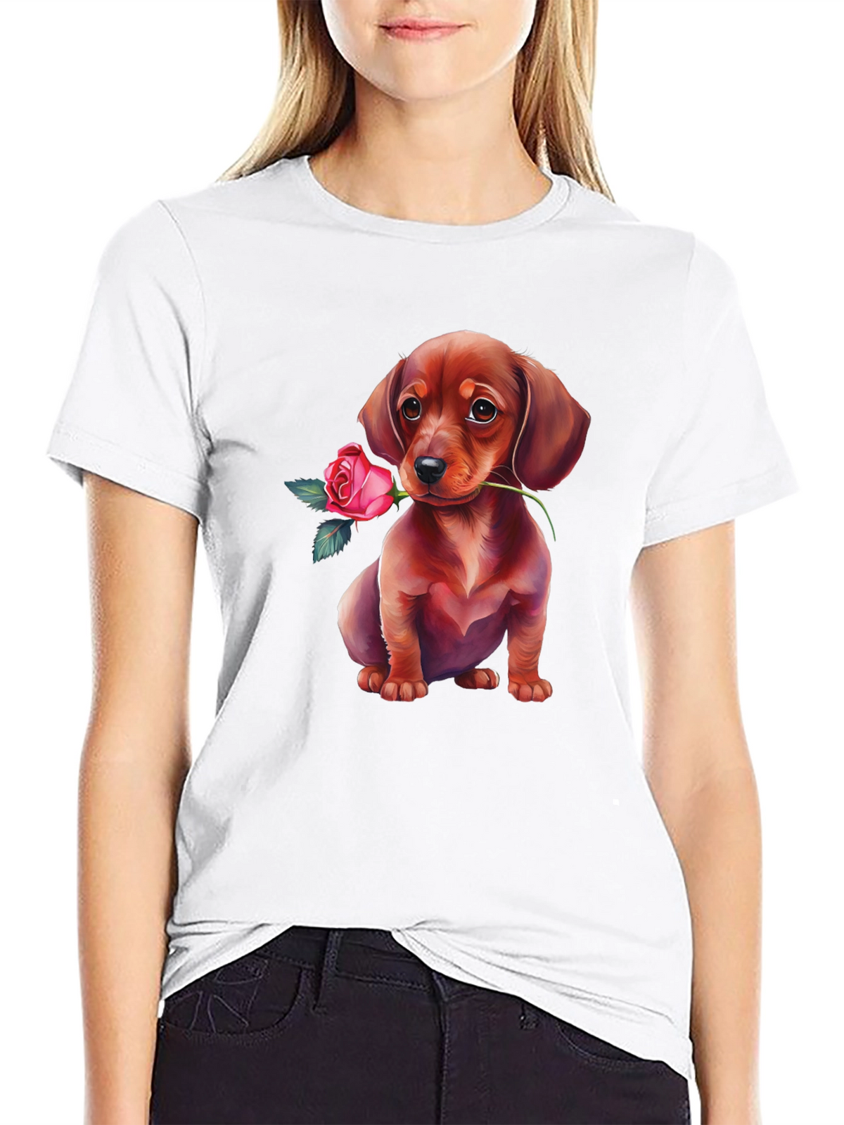 Dachshund Rose T-Shirt Cute Puppy Tee