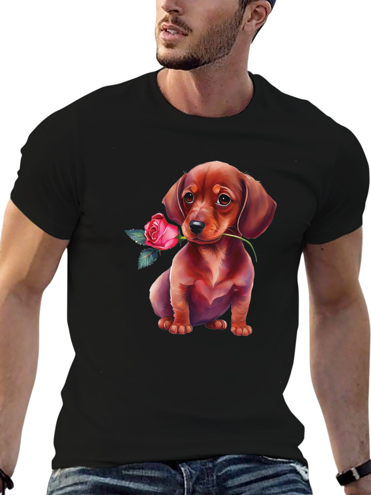 Dachshund Rose T-Shirt Cute Puppy Tee