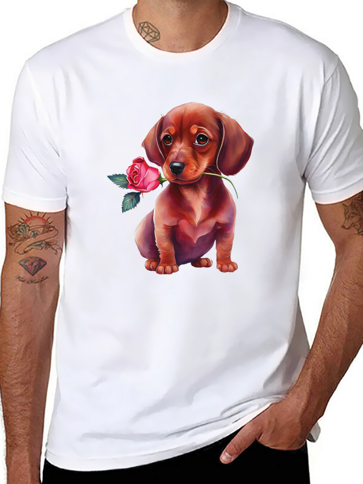 Dachshund Rose T-Shirt Cute Puppy Tee