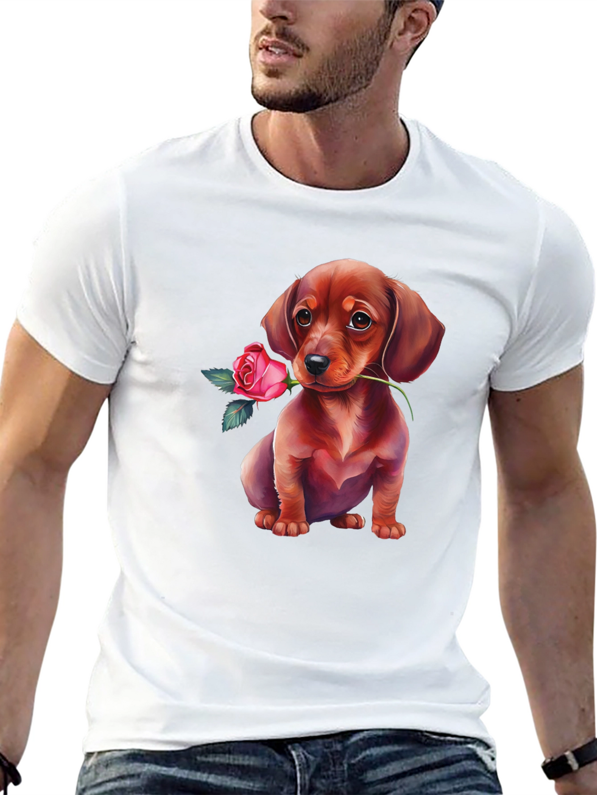 Dachshund Rose T-Shirt Cute Puppy Tee