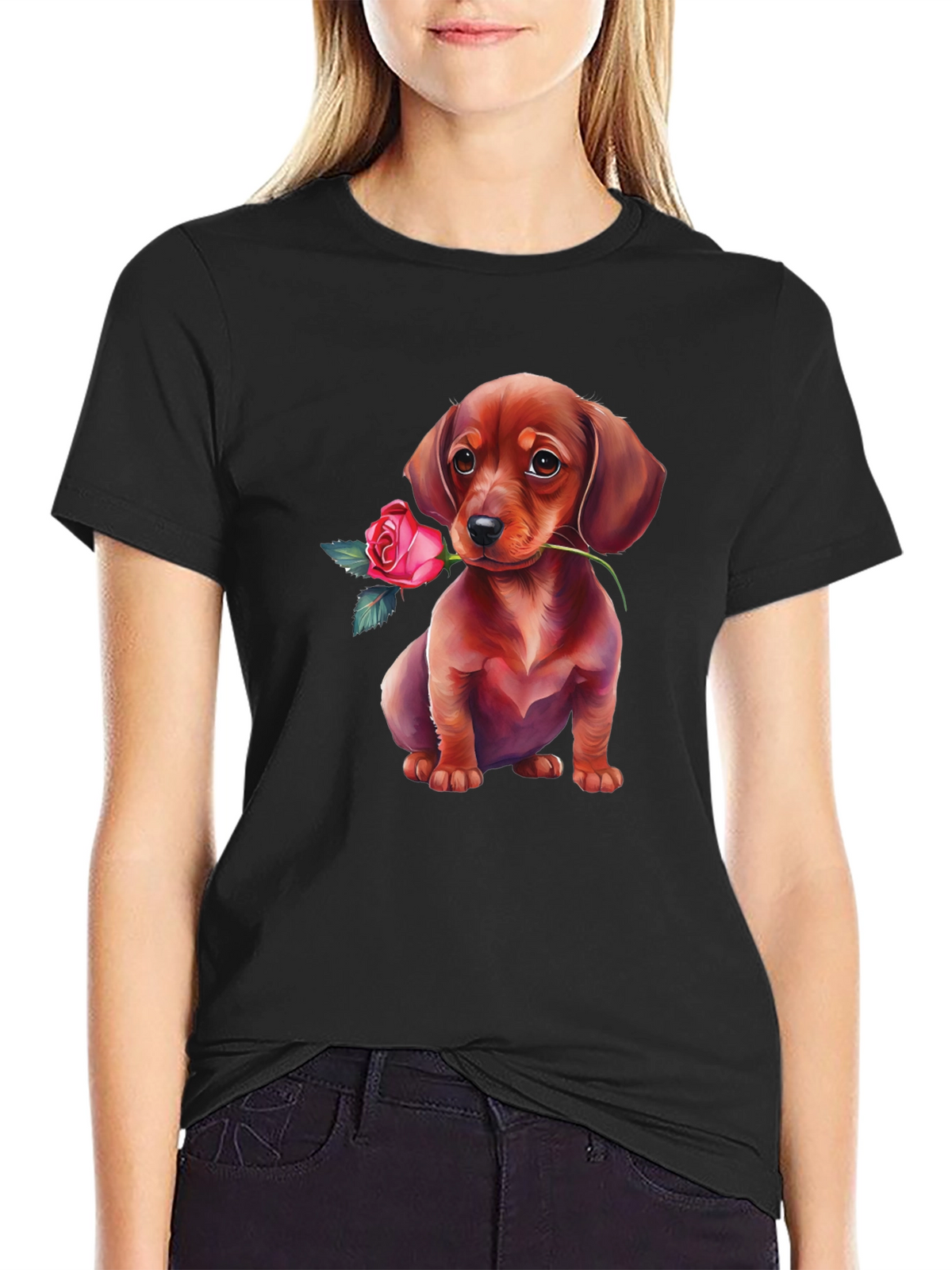 Dachshund Rose T-Shirt Cute Puppy Tee