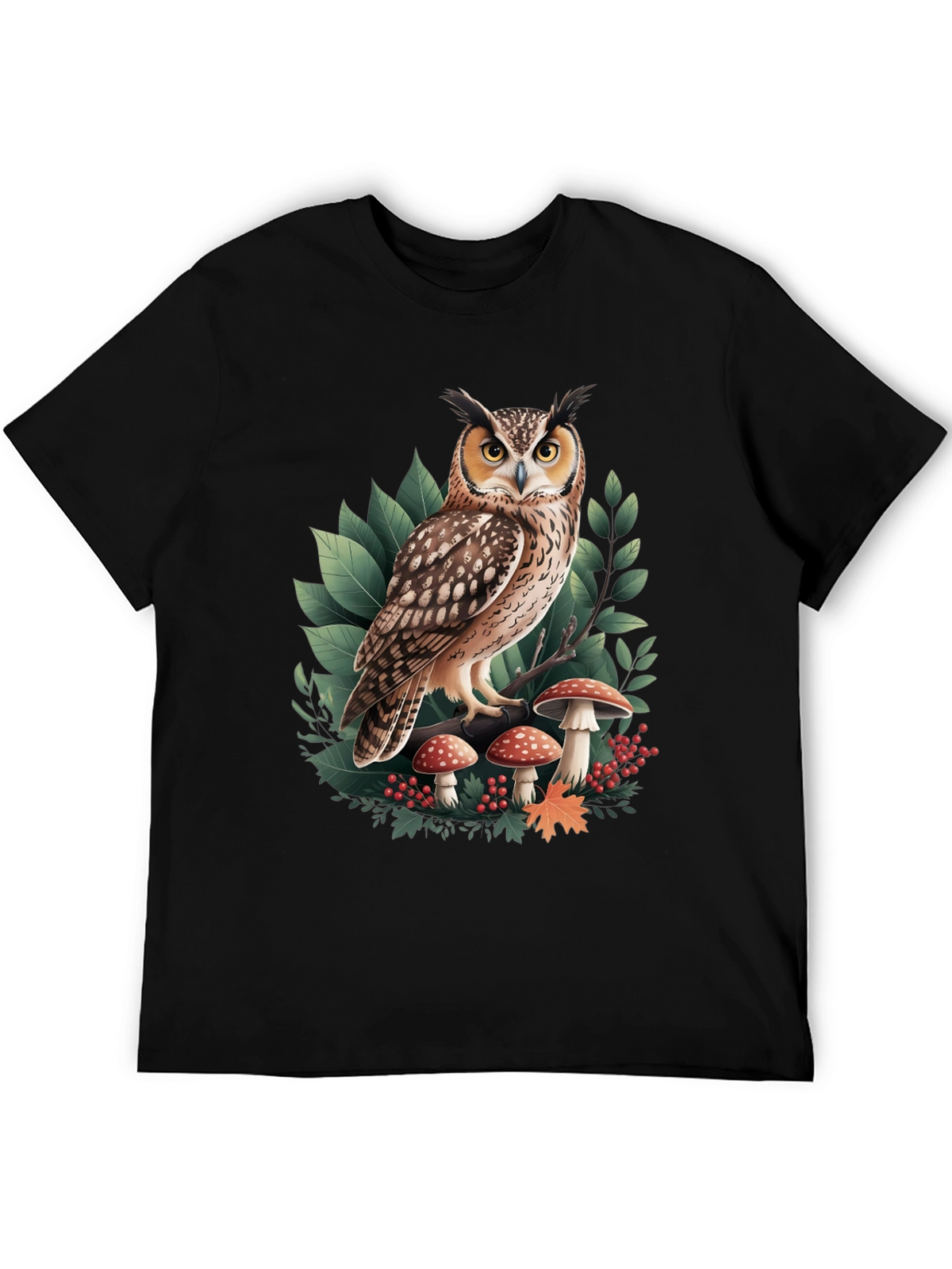 Owl & Mushroom Graphic Tee - Nature Lovers T-Shirt