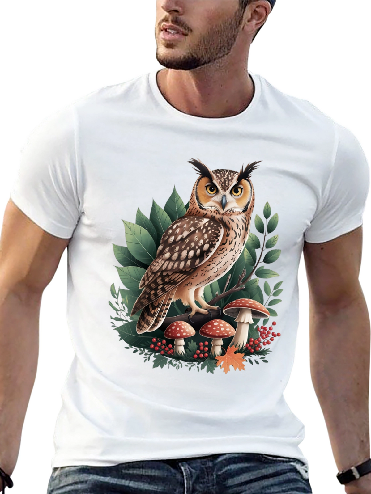 Owl & Mushroom Graphic Tee - Nature Lovers T-Shirt