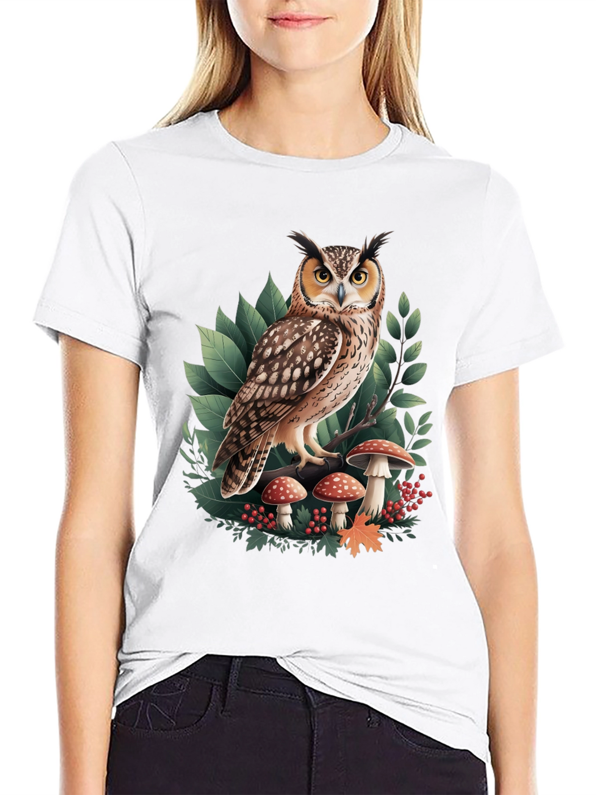 Owl & Mushroom Graphic Tee - Nature Lovers T-Shirt