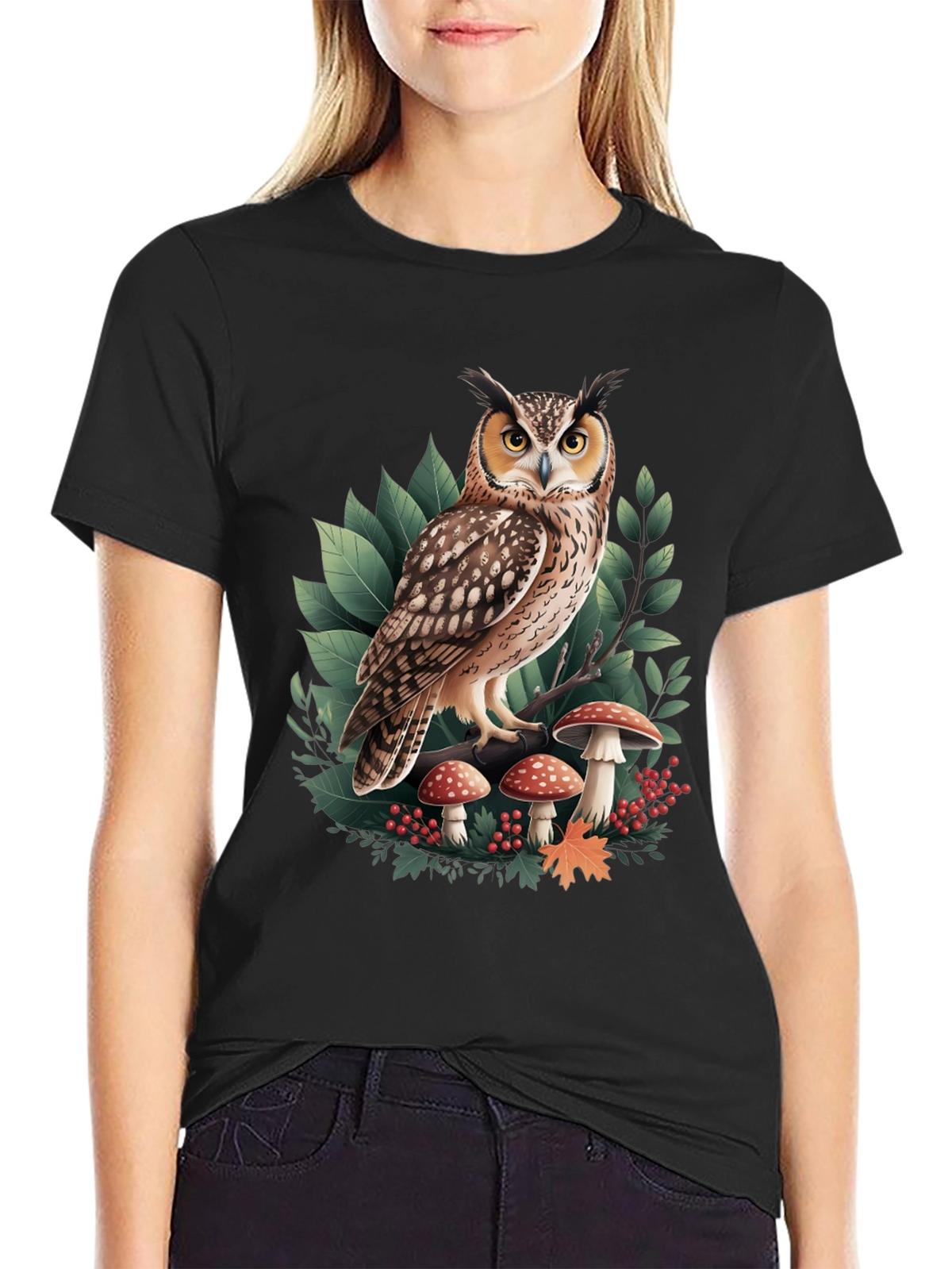 Owl & Mushroom Graphic Tee - Nature Lovers T-Shirt