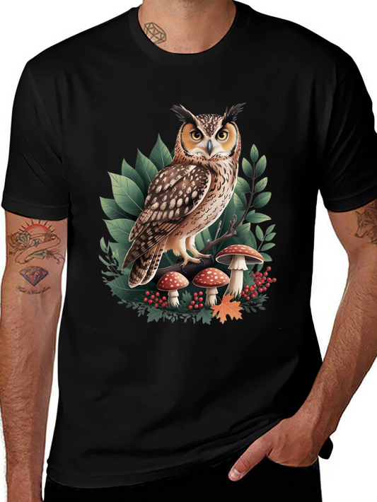 Owl & Mushroom Graphic Tee - Nature Lovers T-Shirt