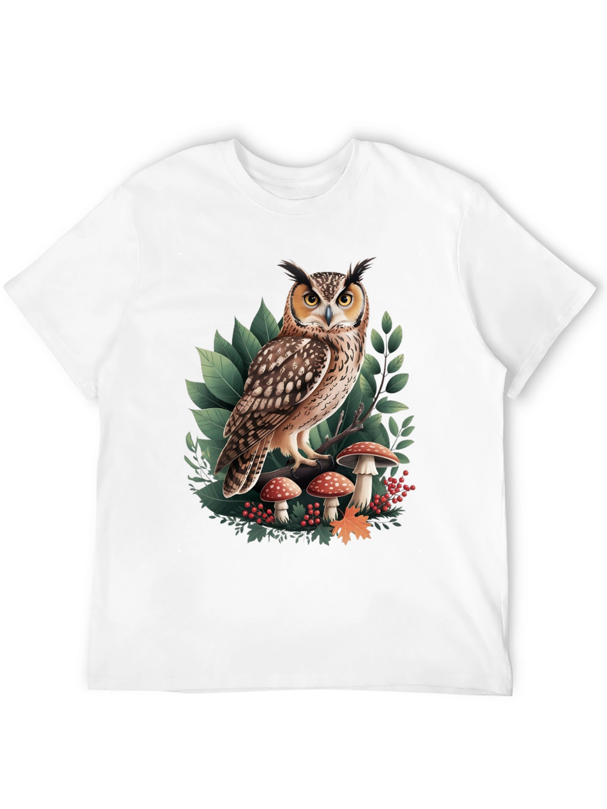 Owl & Mushroom Graphic Tee - Nature Lovers T-Shirt
