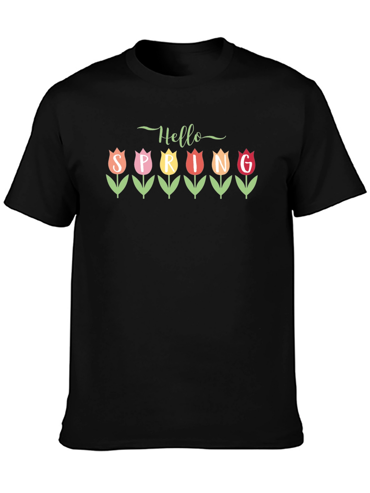 Hello Spring Tulip Graphic Tee - Black