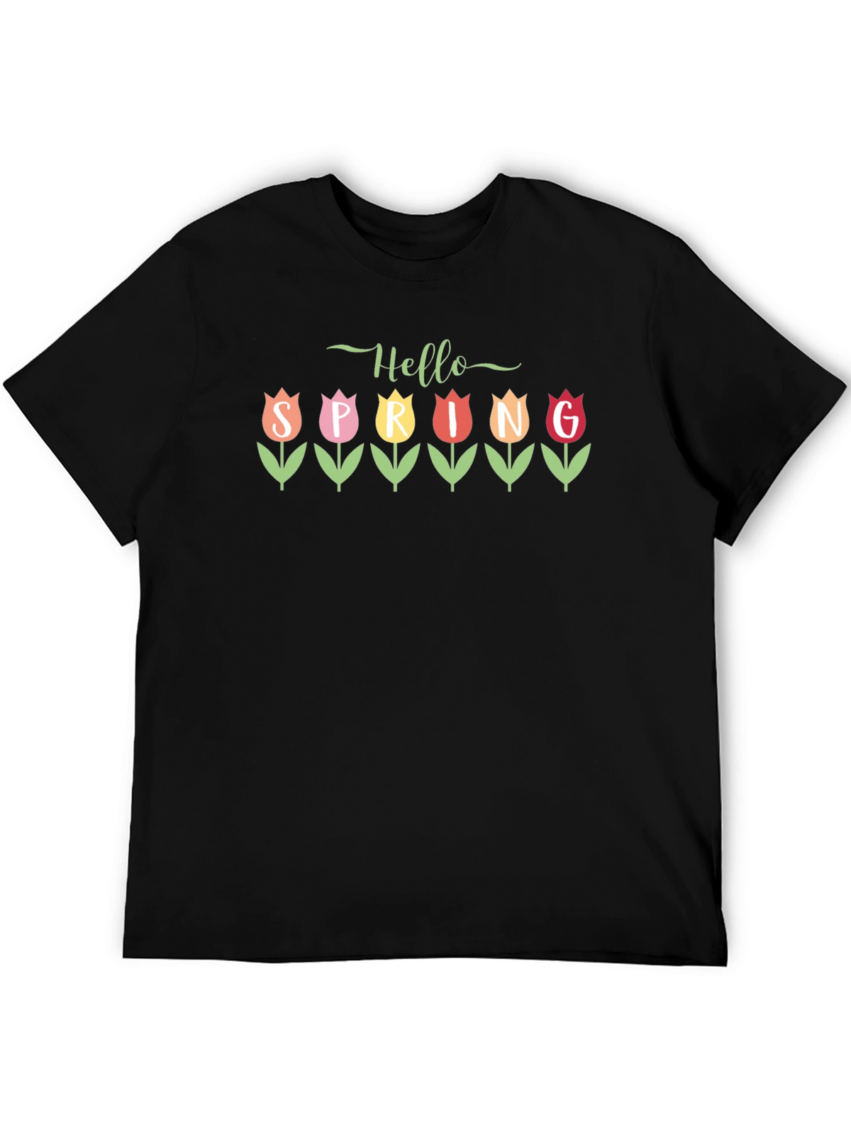 Hello Spring Tulip Graphic Tee - Black