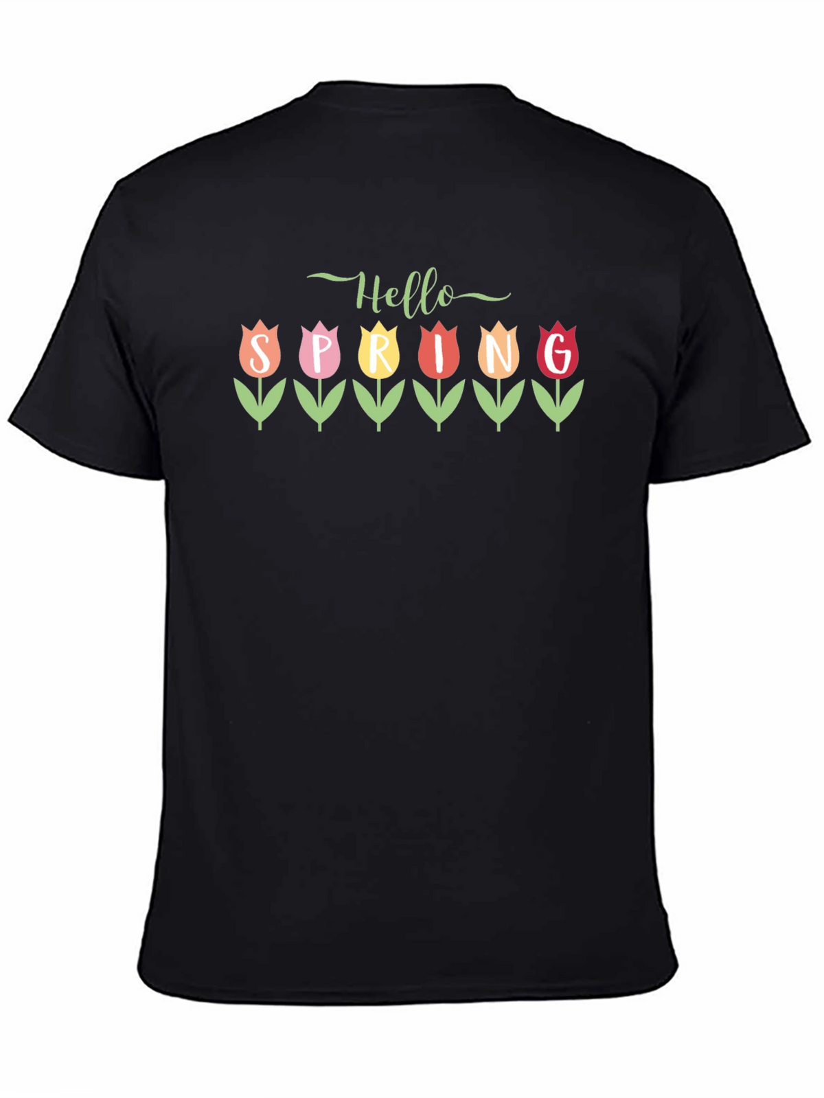 Hello Spring Tulip Graphic Tee - Black