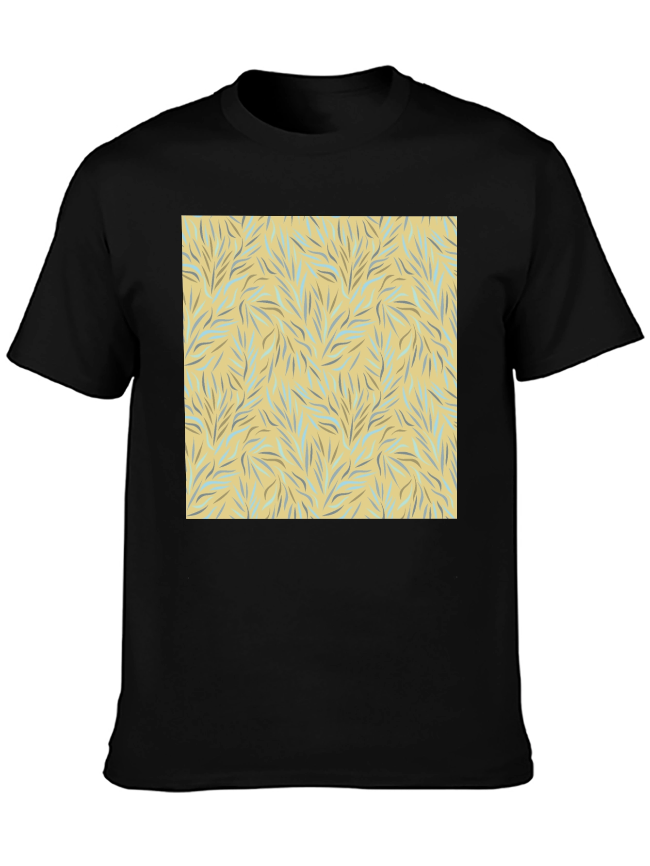Trendy Black Tee with Abstract Leaf Design
