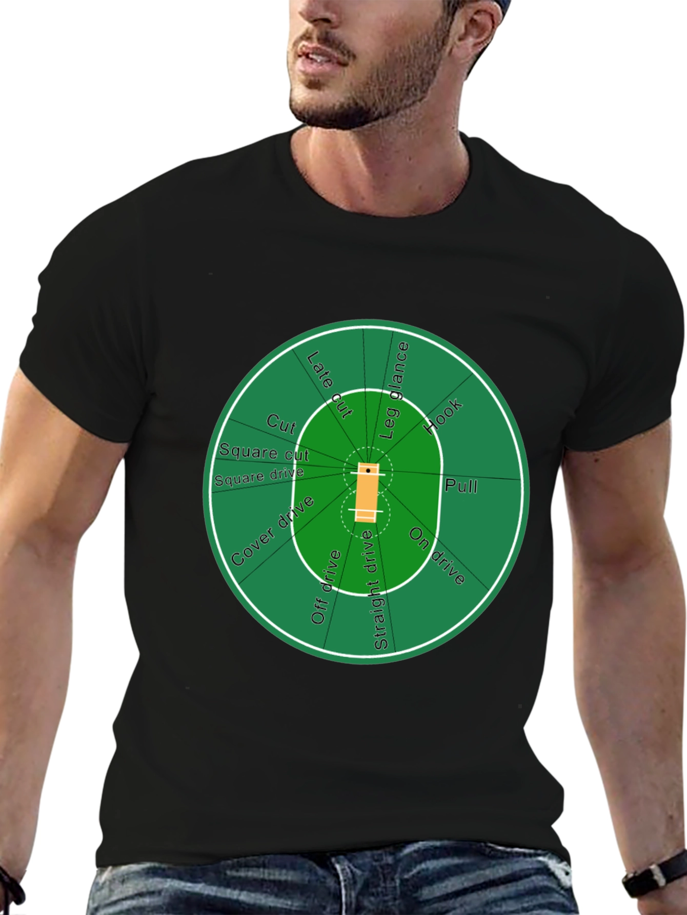 Cricket Field T-Shirt - Black Cotton Tee