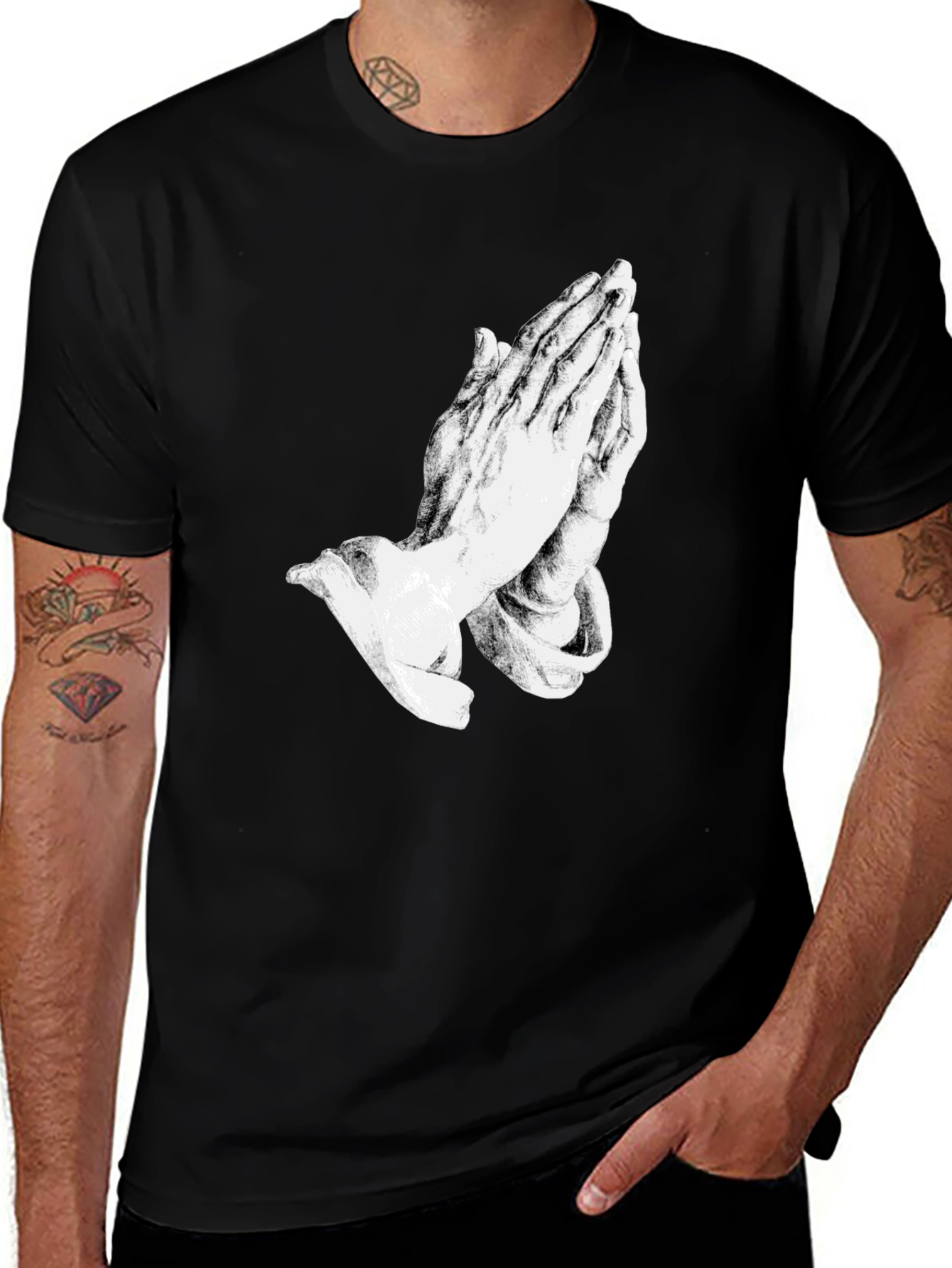 Praying Hands Graphic Black T-Shirt