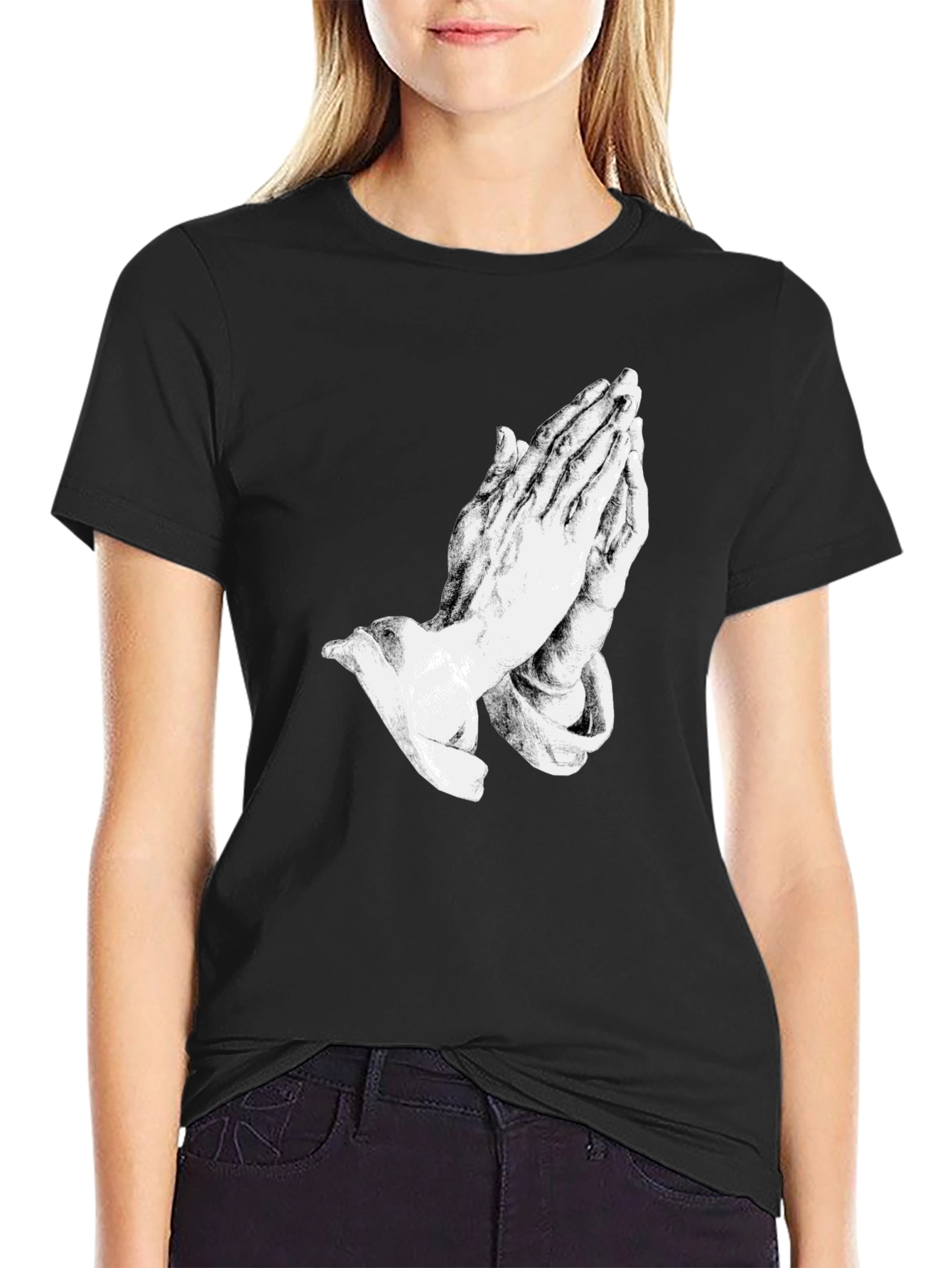 Praying Hands Graphic Black T-Shirt