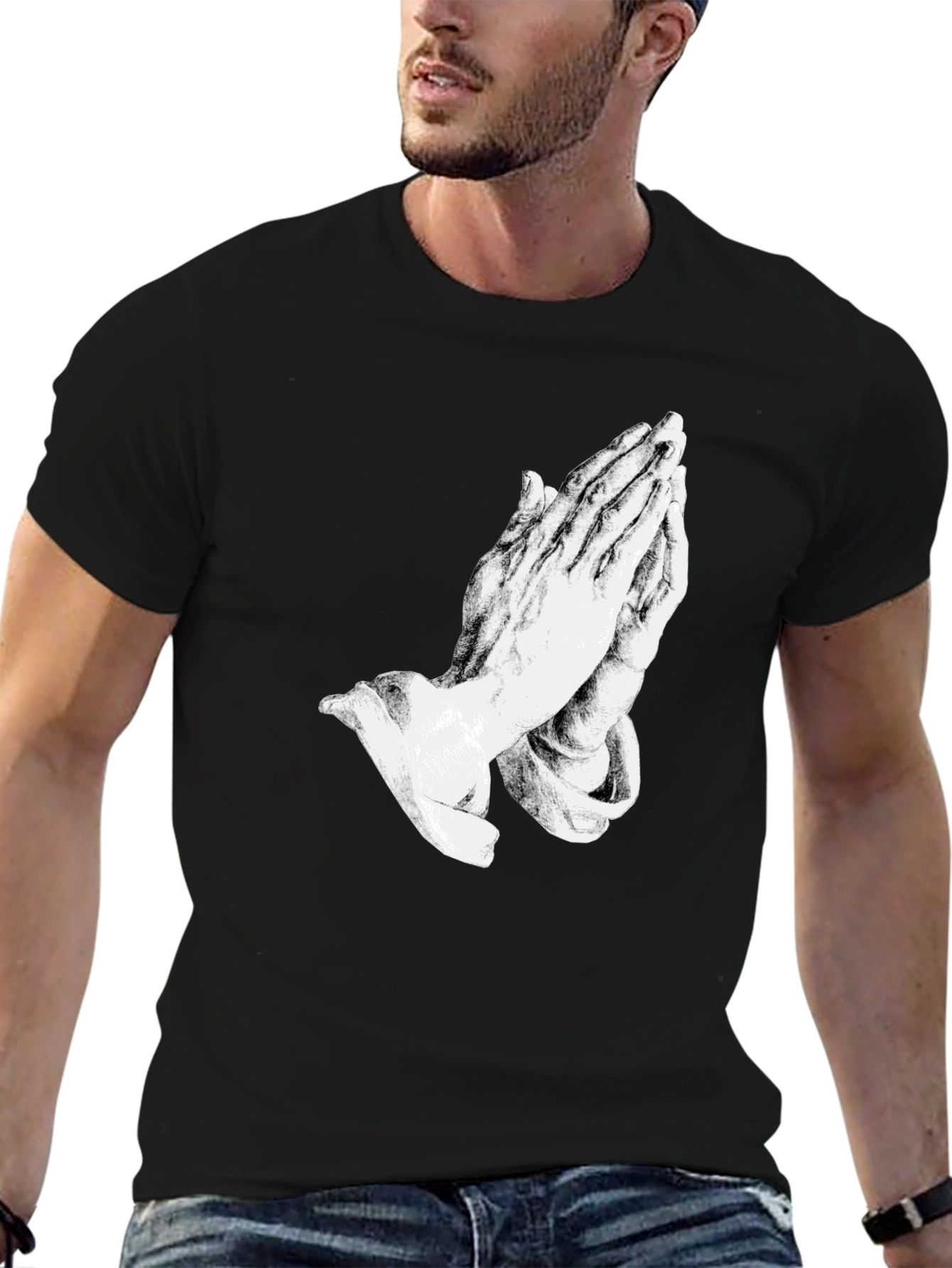 Praying Hands Graphic Black T-Shirt