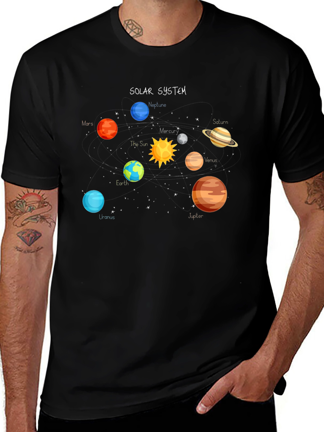 Solar System Graphic Tee - Space Planets Design