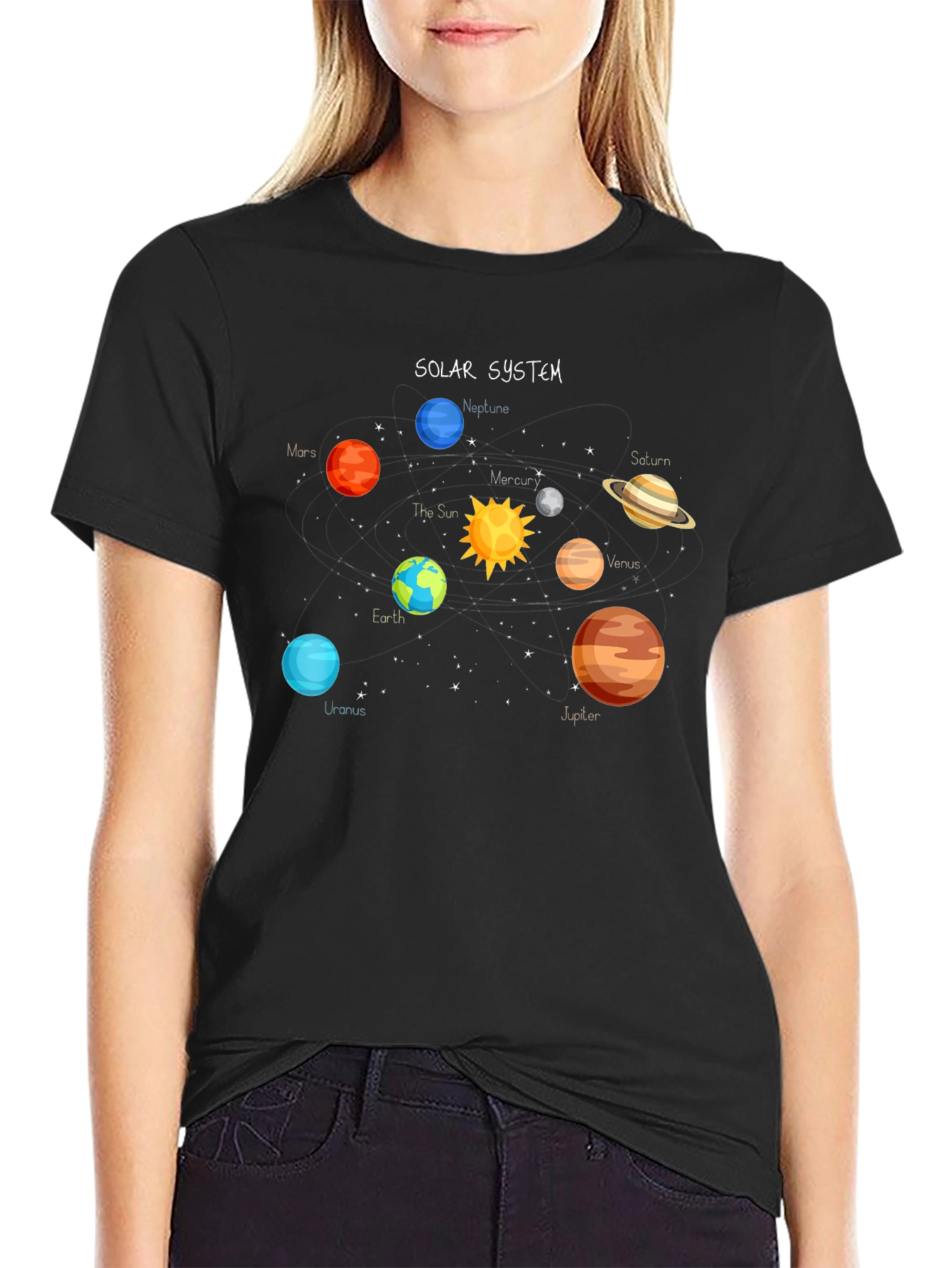 Solar System Graphic Tee - Space Planets Design