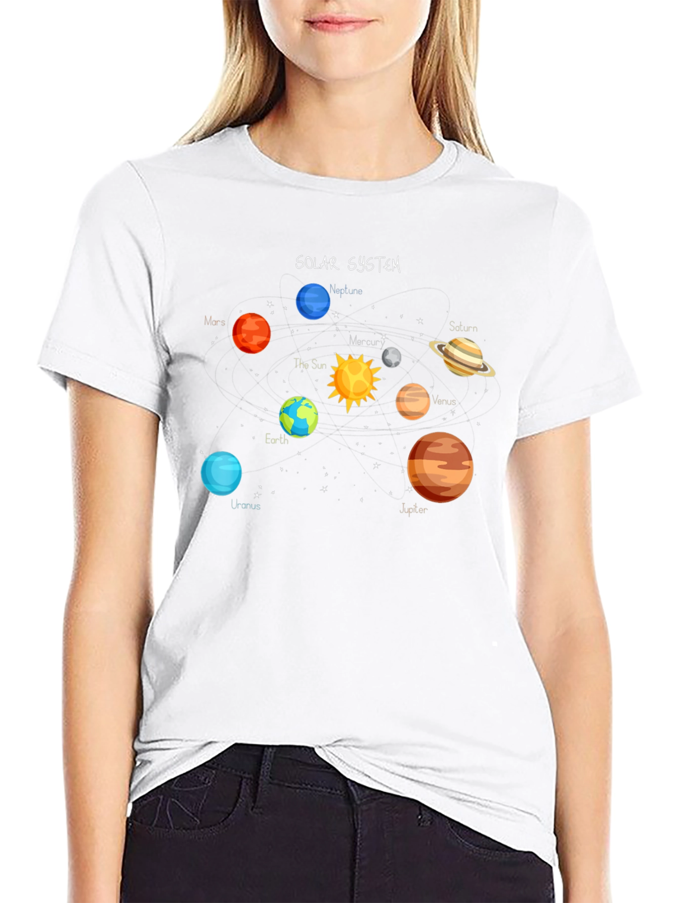 Solar System Graphic Tee - Space Planets Design