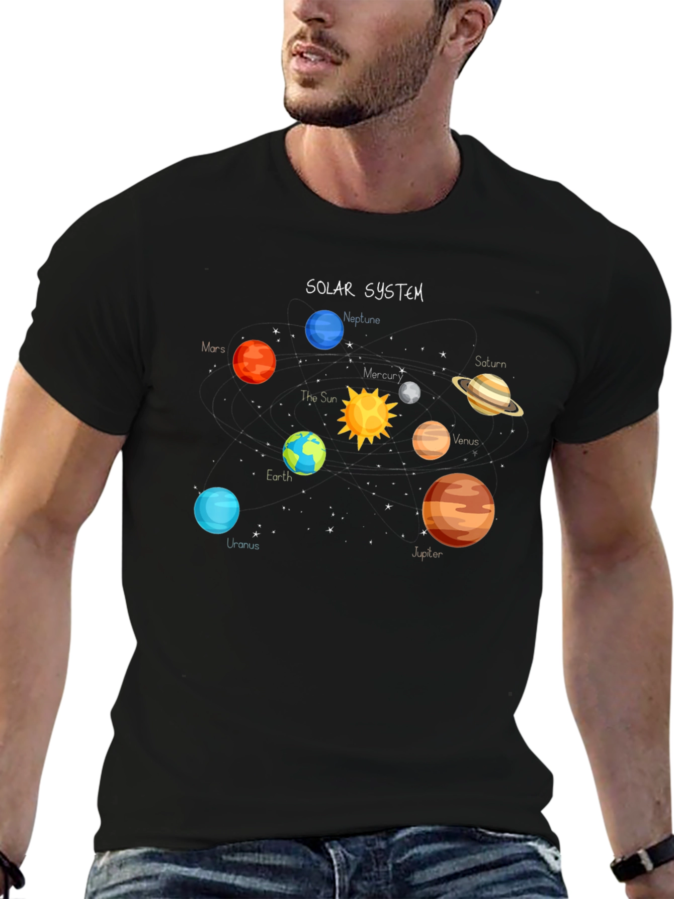 Solar System Graphic Tee - Space Planets Design