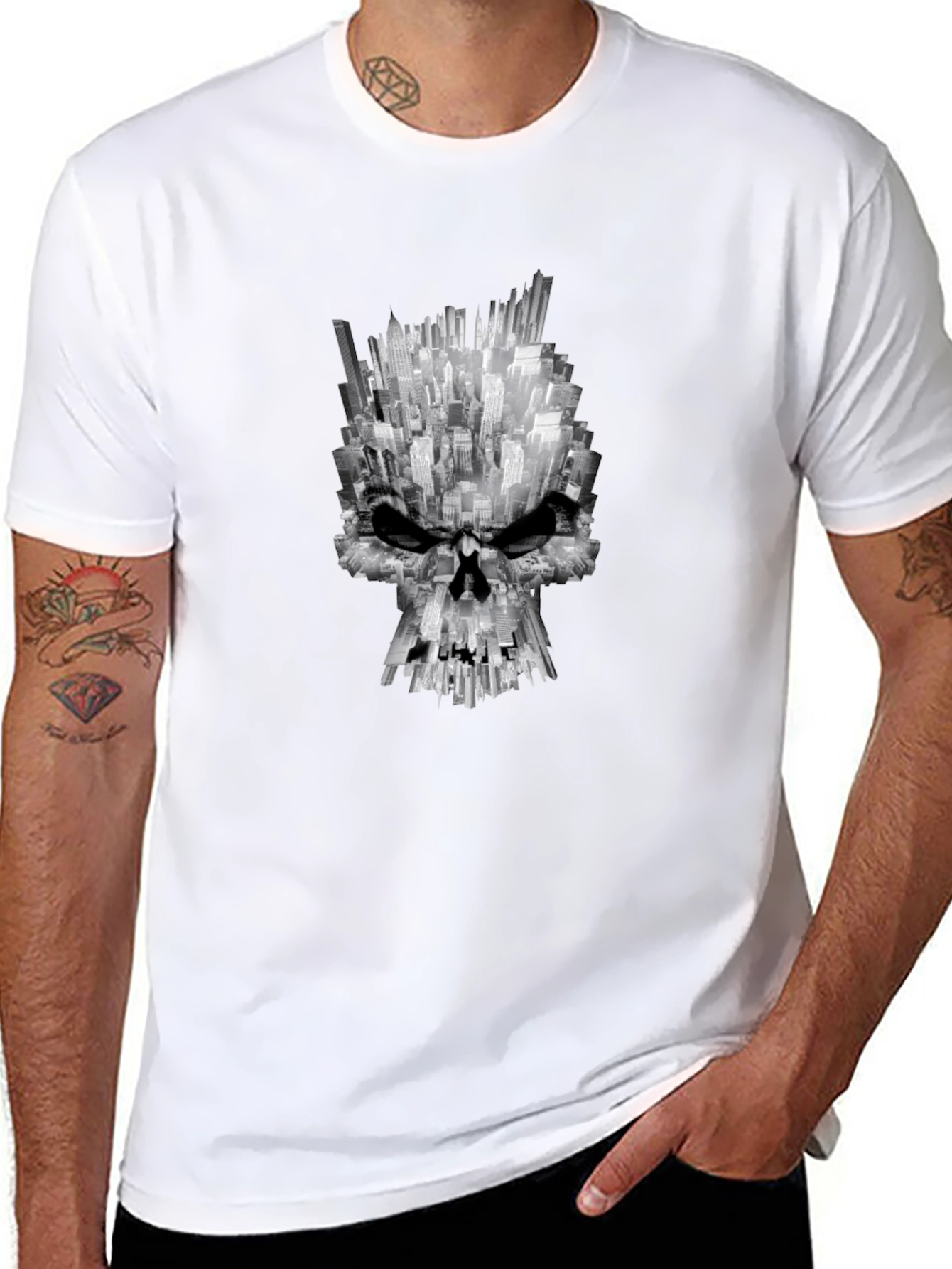 City Skull Graphic Tee - Black Cotton T-Shirt