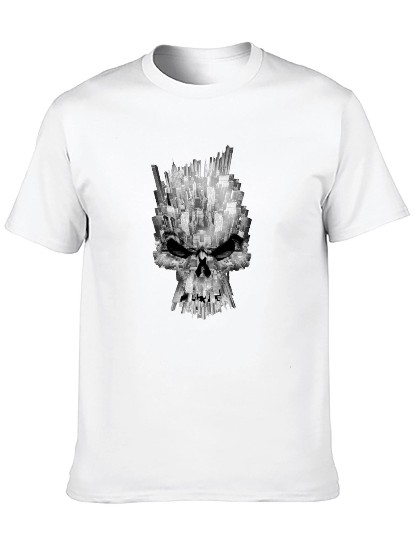 City Skull Graphic Tee - Black Cotton T-Shirt