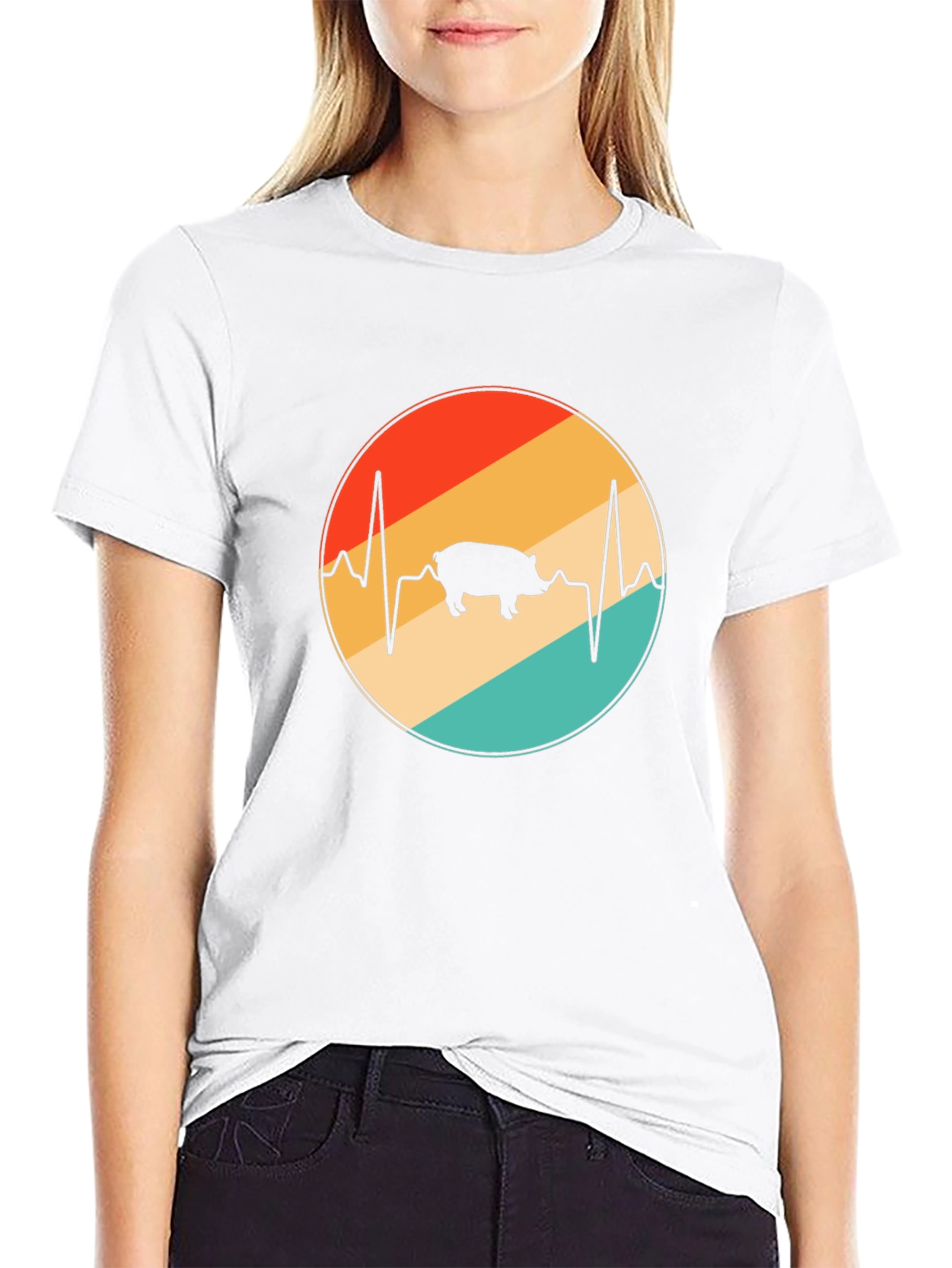 Retro Pig Heartbeat Graphic T-Shirt