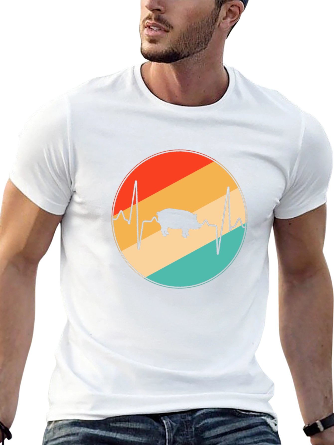 Retro Pig Heartbeat Graphic T-Shirt