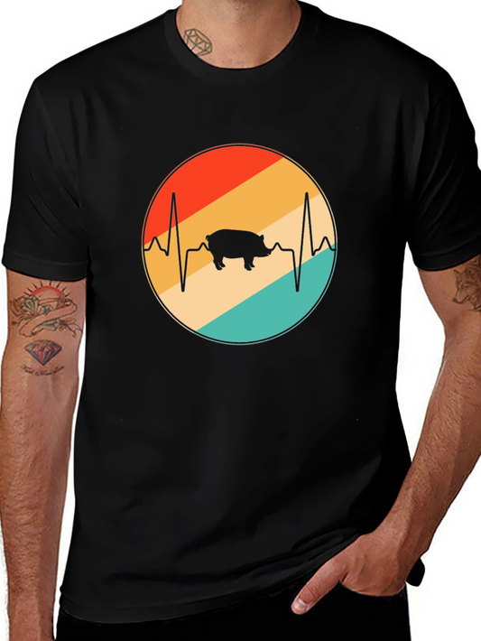 Retro Pig Heartbeat Graphic T-Shirt