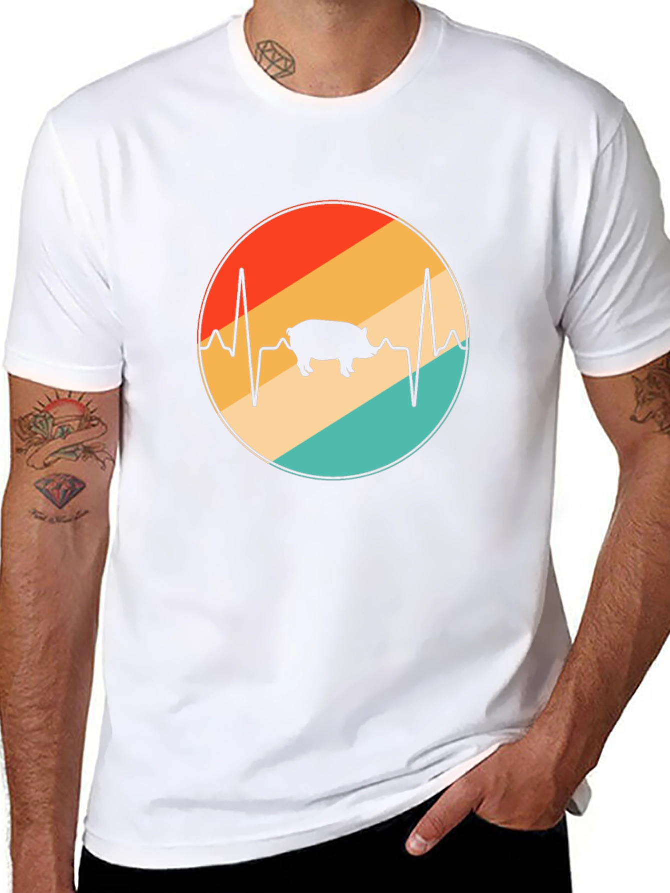 Retro Pig Heartbeat Graphic T-Shirt