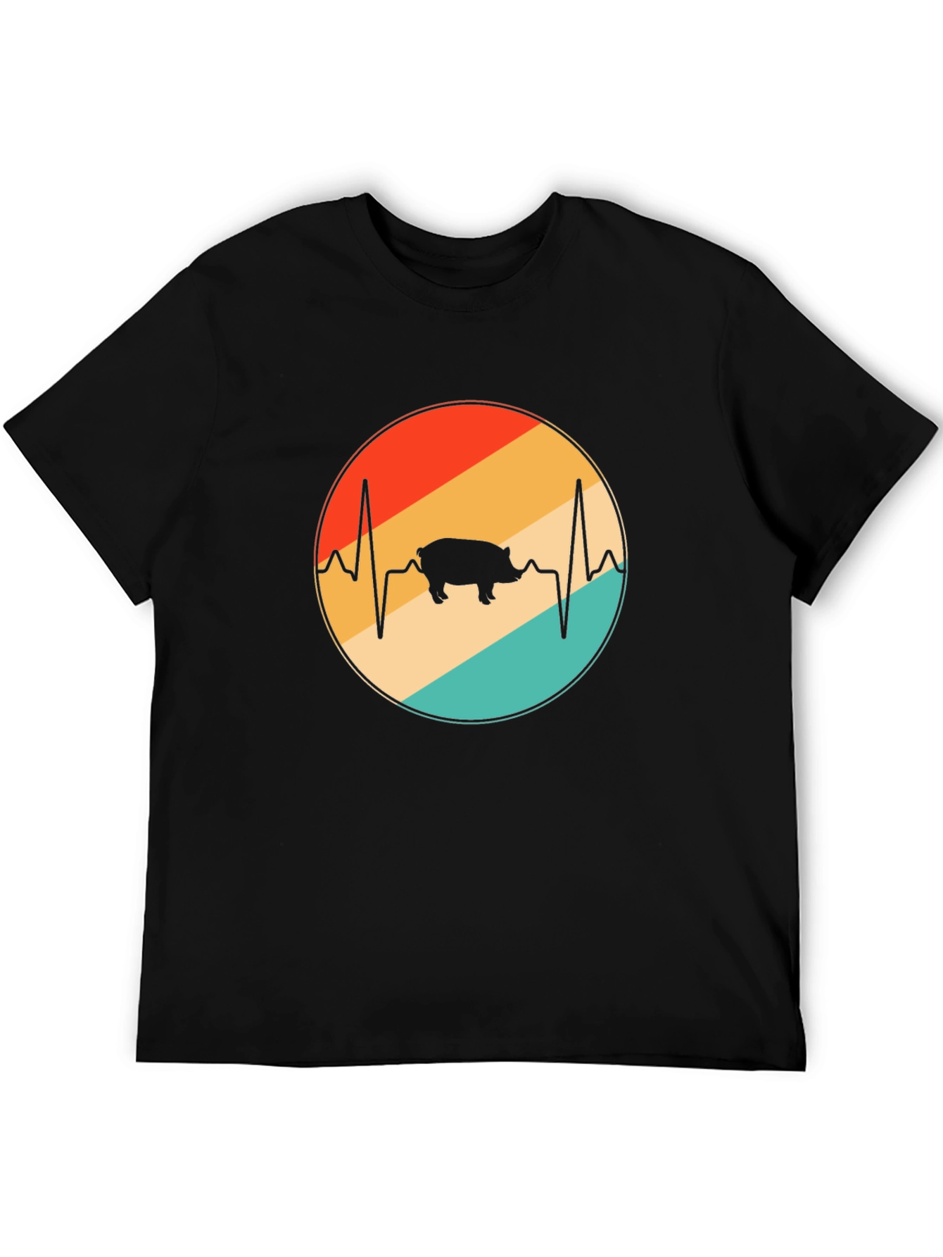 Retro Pig Heartbeat Graphic T-Shirt