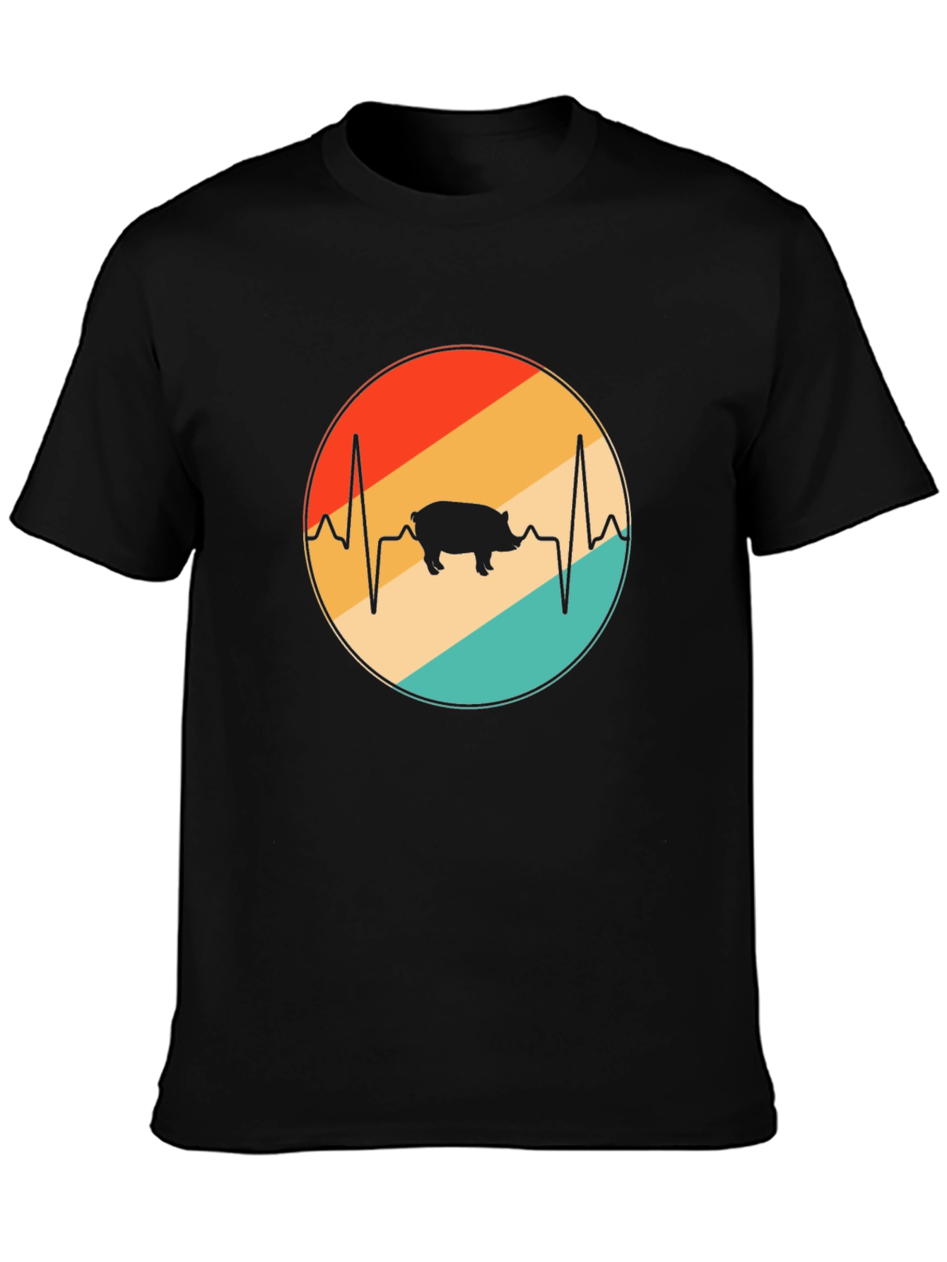 Retro Pig Heartbeat Graphic T-Shirt