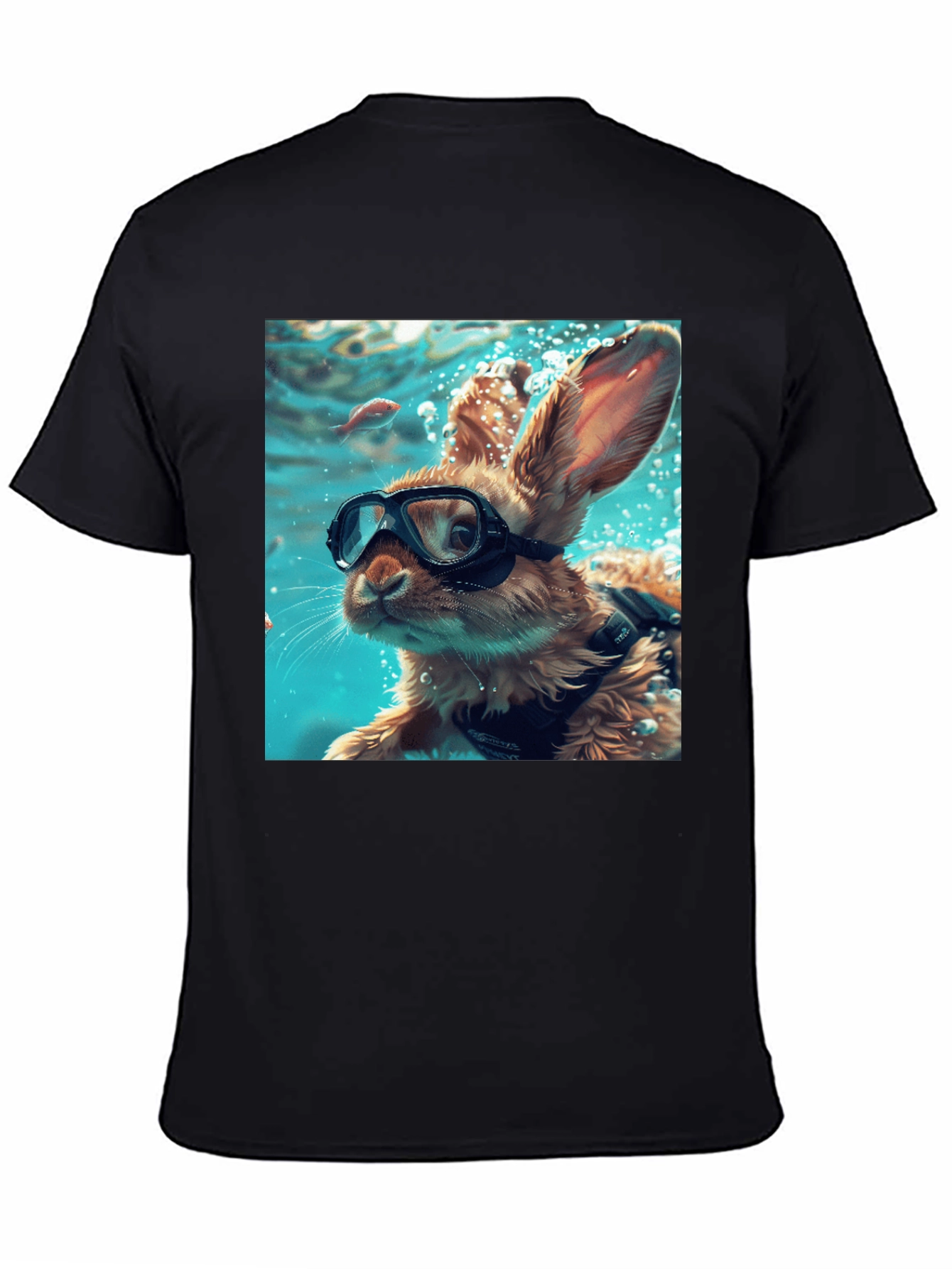 Diving Bunny Graphic Tee - Unique Black T-Shirt