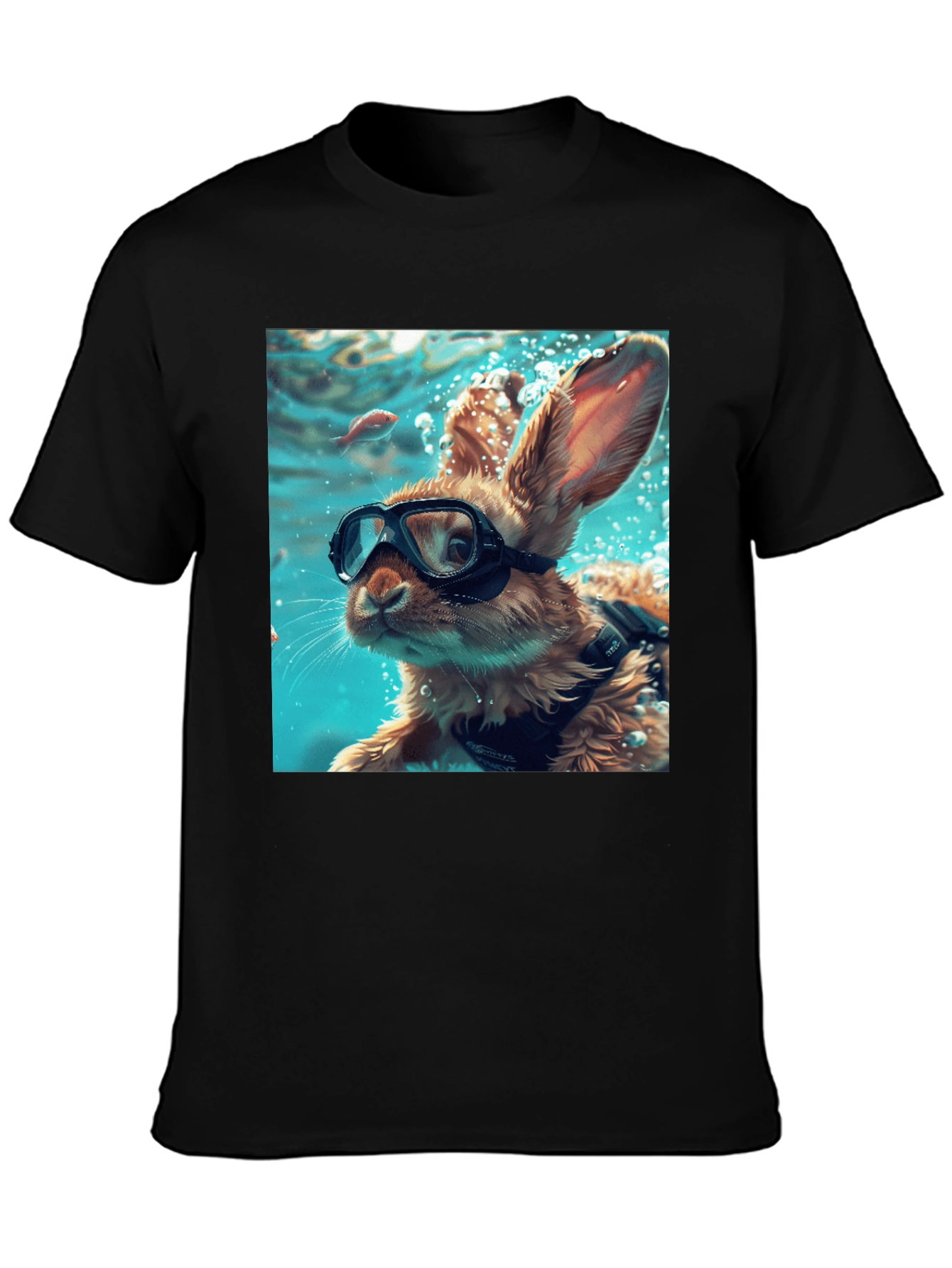 Diving Bunny Graphic Tee - Unique Black T-Shirt