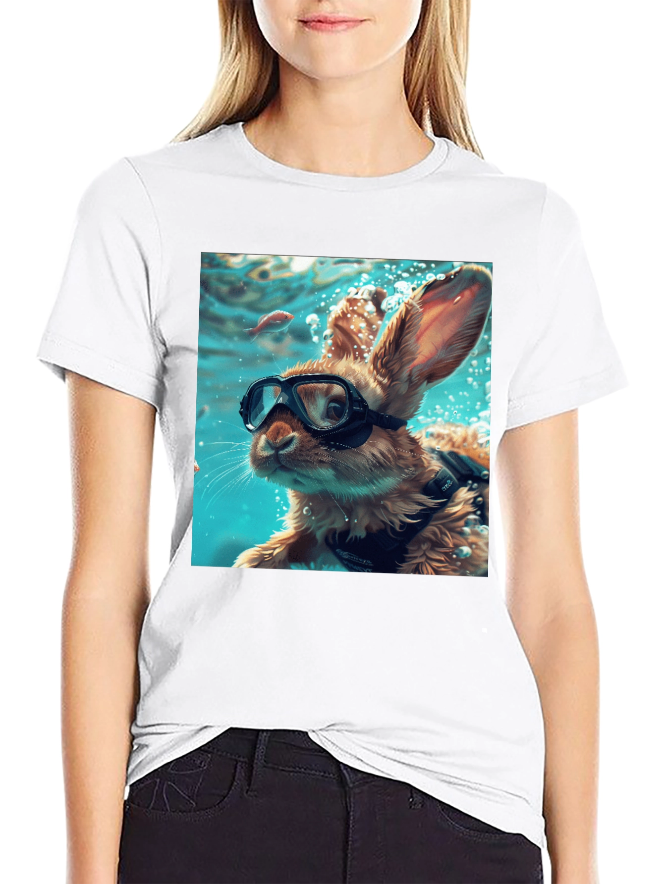 Diving Bunny Graphic Tee - Unique Black T-Shirt