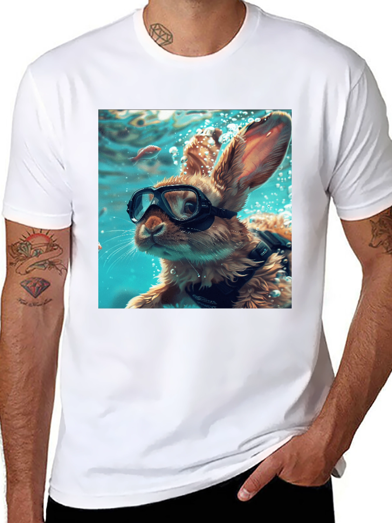 Diving Bunny Graphic Tee - Unique Black T-Shirt