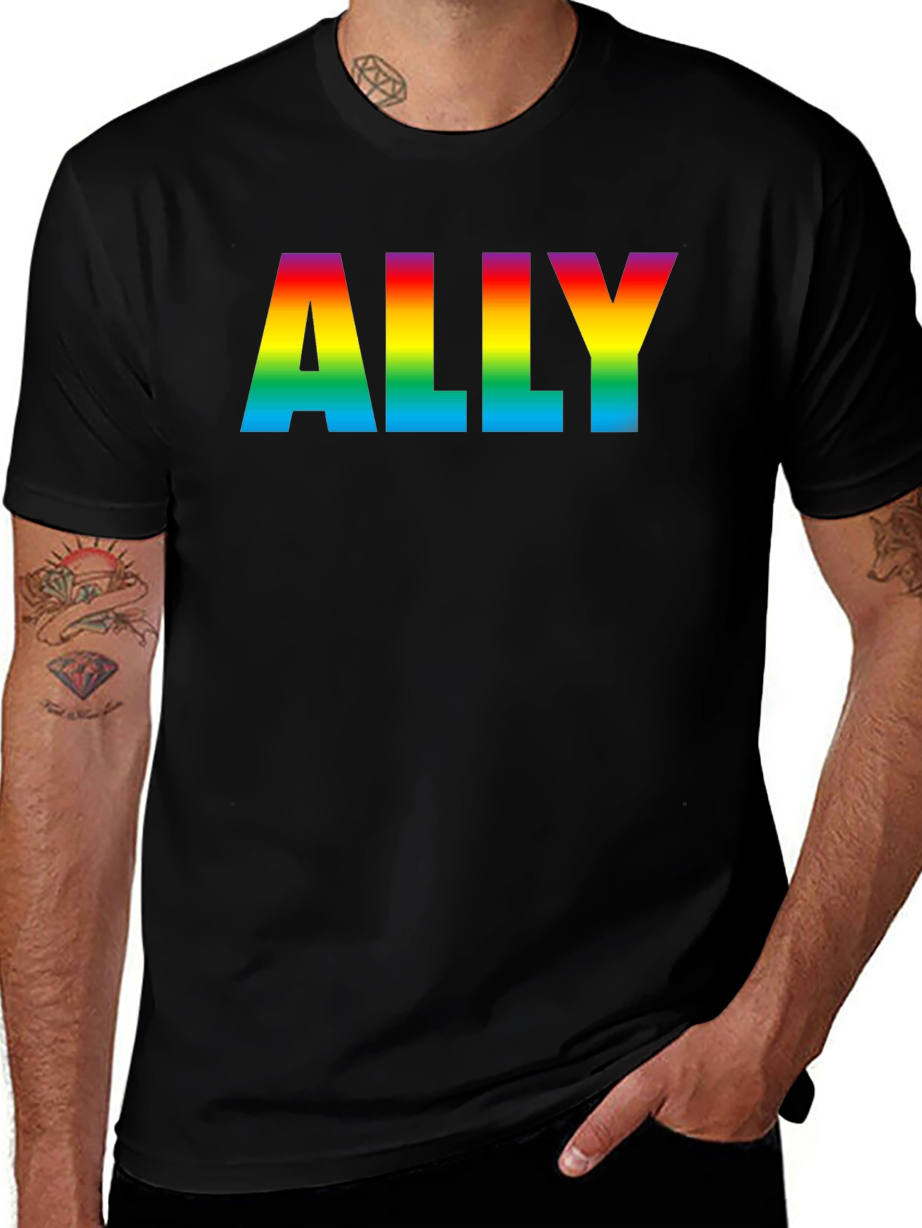 Rainbow ALLY Pride T-Shirt - Black Cotton Blend