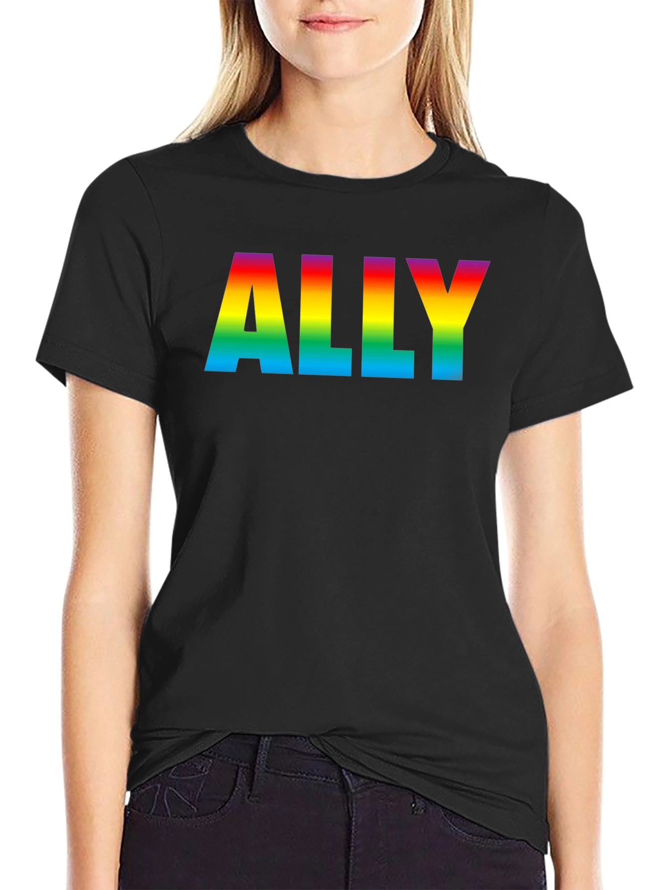 Rainbow ALLY Pride T-Shirt - Black Cotton Blend