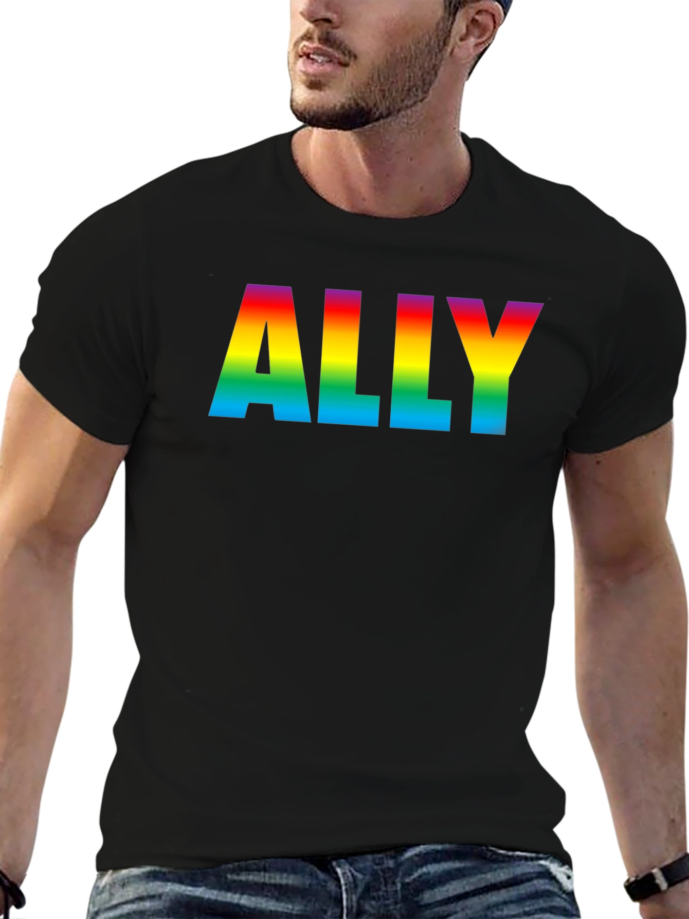 Rainbow ALLY Pride T-Shirt - Black Cotton Blend