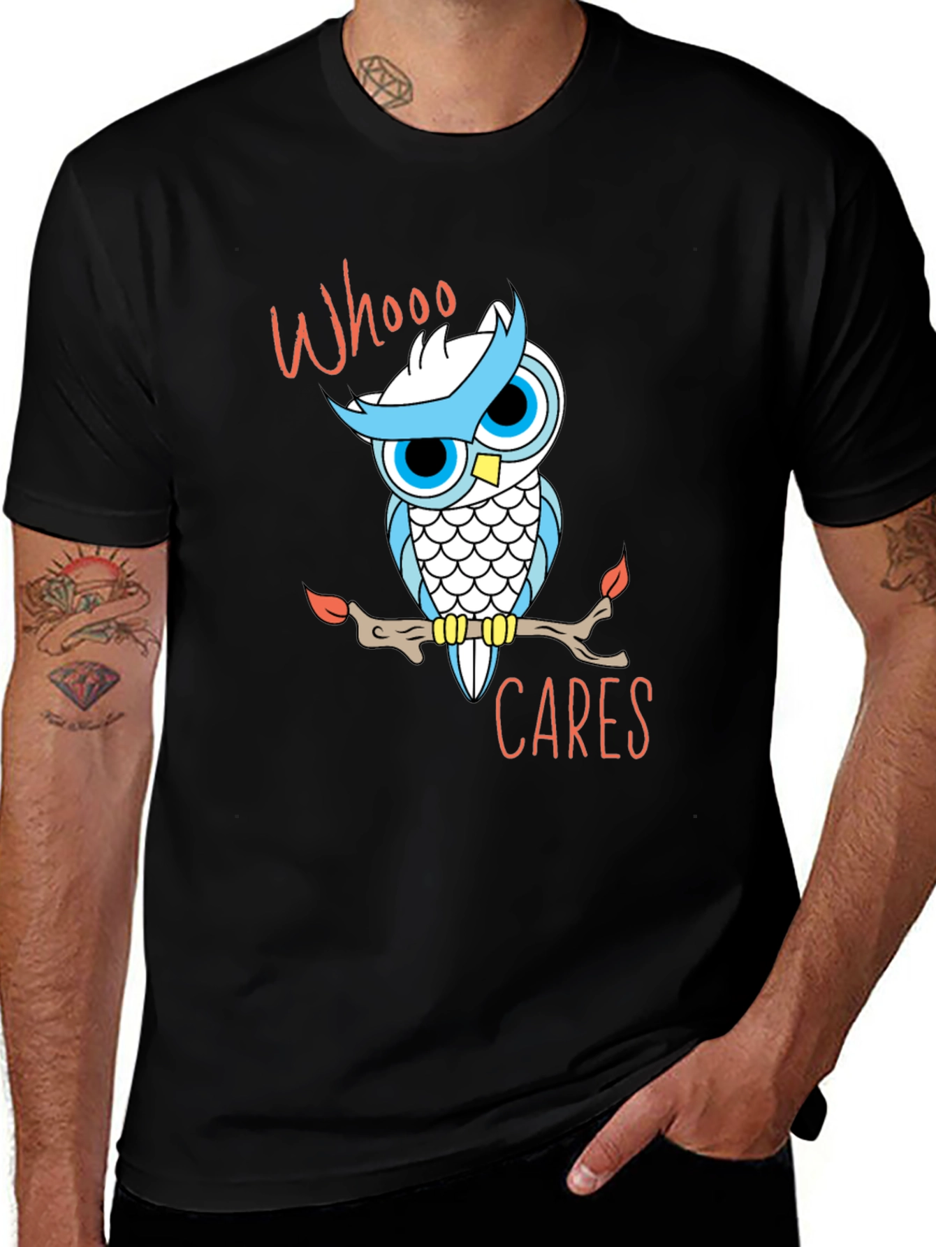 Whooo Cares Owl Graphic T-Shirt - Black Cotton Tee