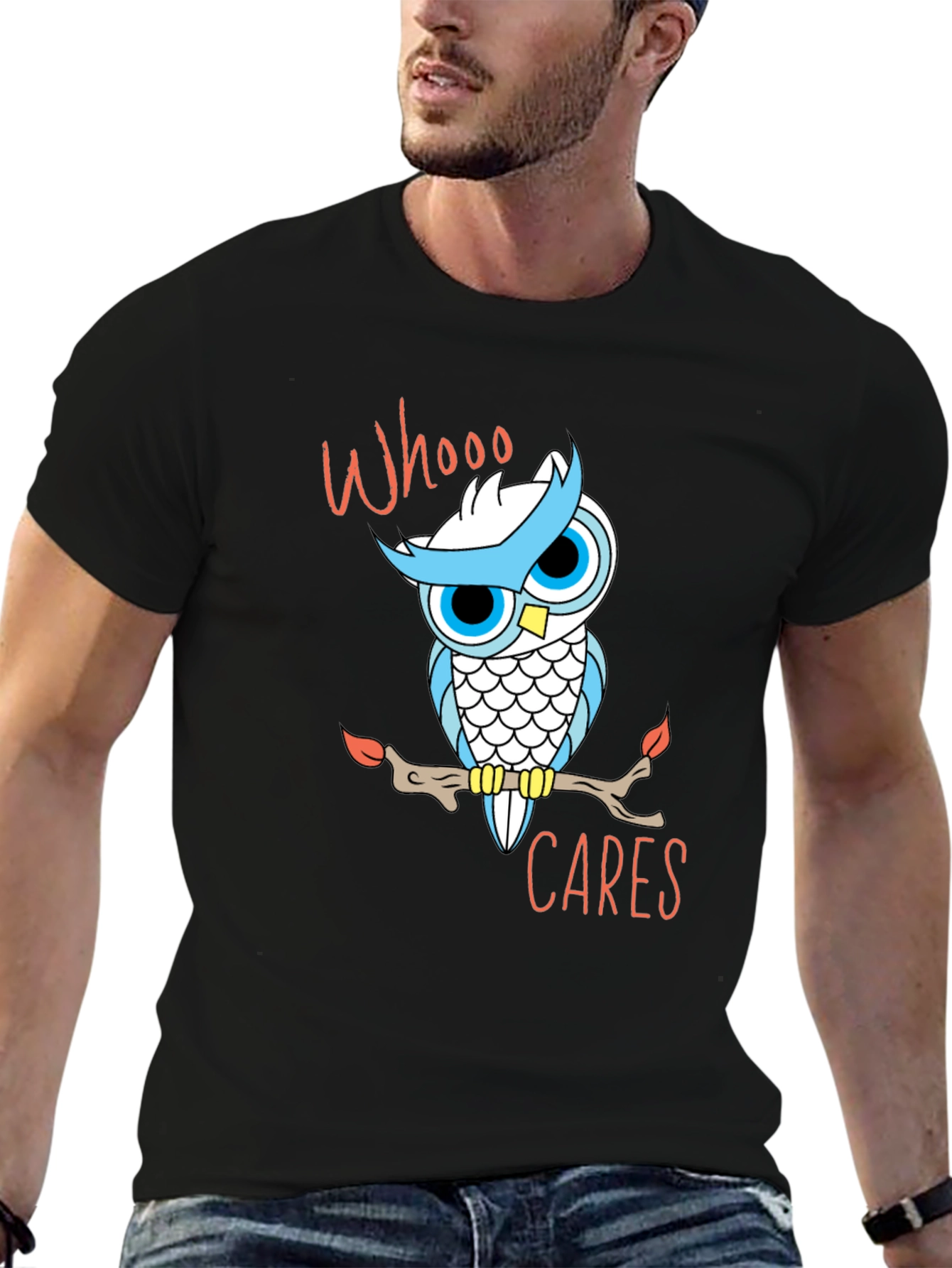 Whooo Cares Owl Graphic T-Shirt - Black Cotton Tee