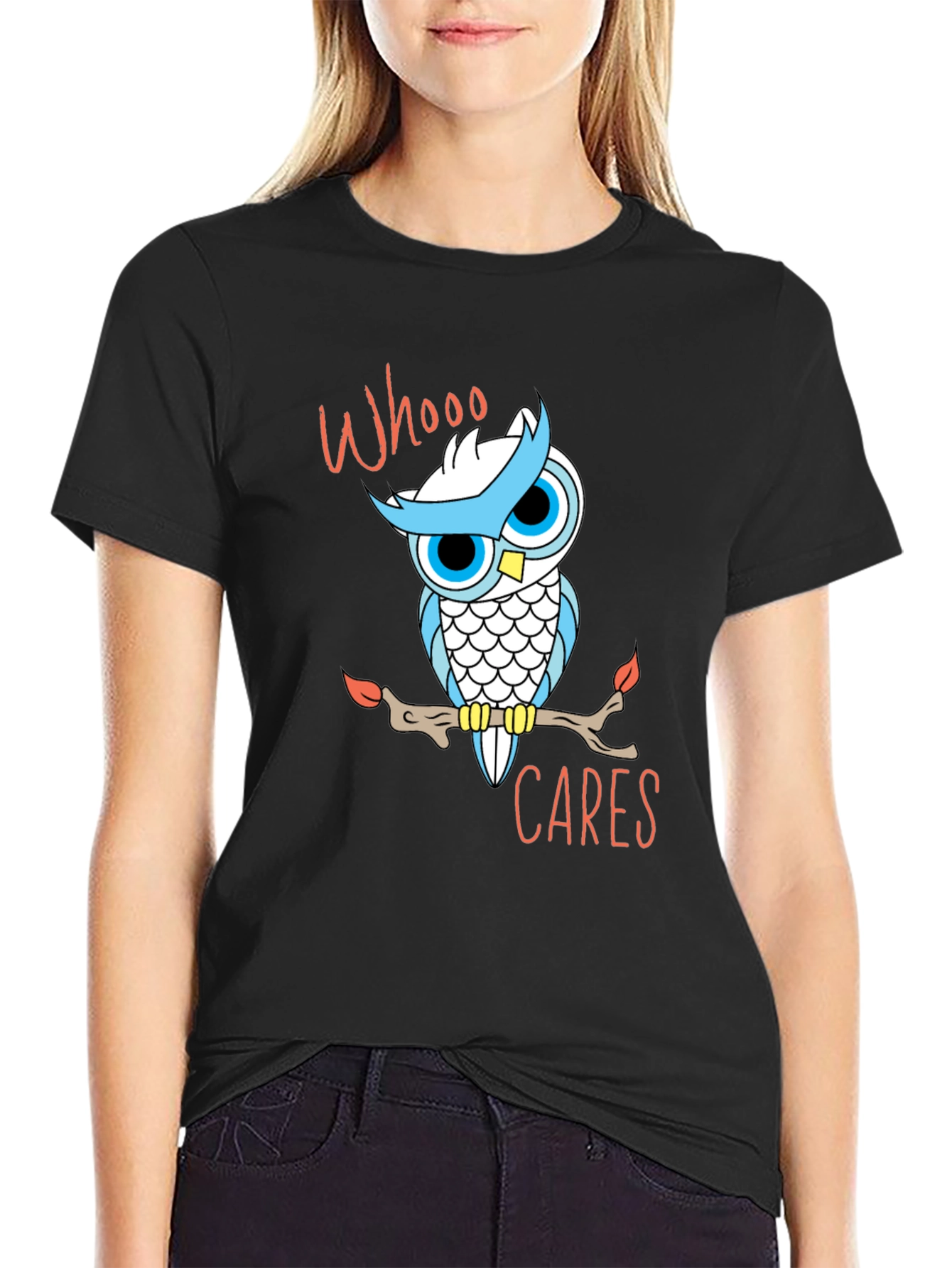 Whooo Cares Owl Graphic T-Shirt - Black Cotton Tee