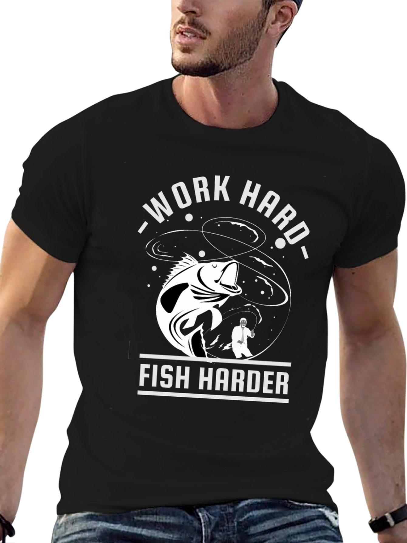 Work Hard Fish Harder Graphic T-Shirt