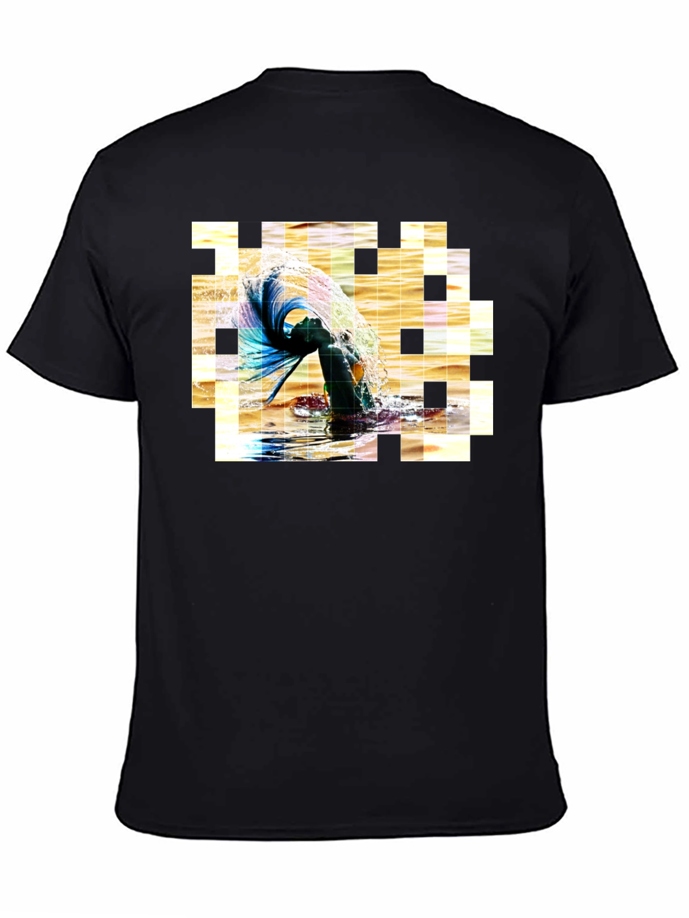 Artistic Pixelated Water Splash Black T-shirt