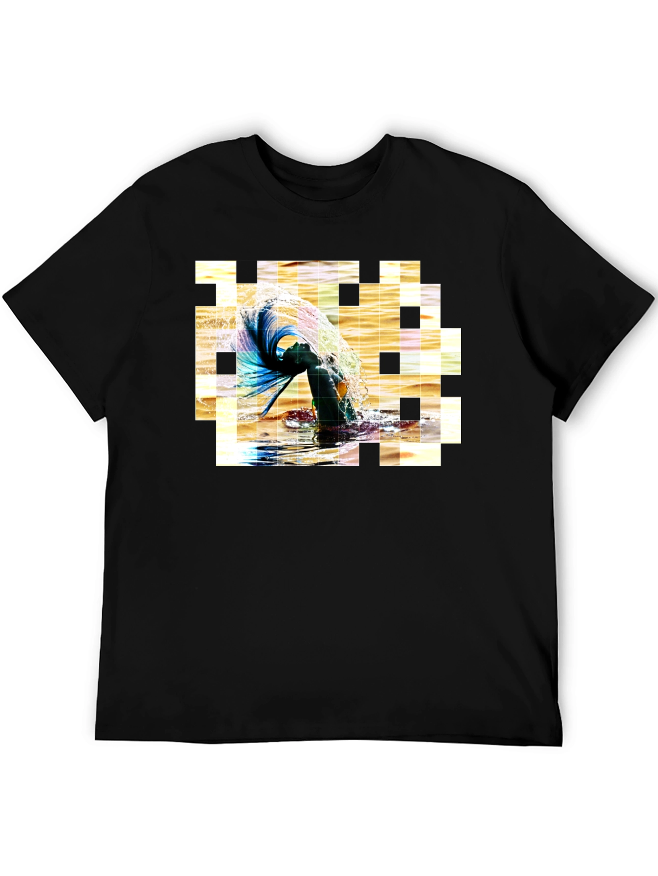 Artistic Pixelated Water Splash Black T-shirt