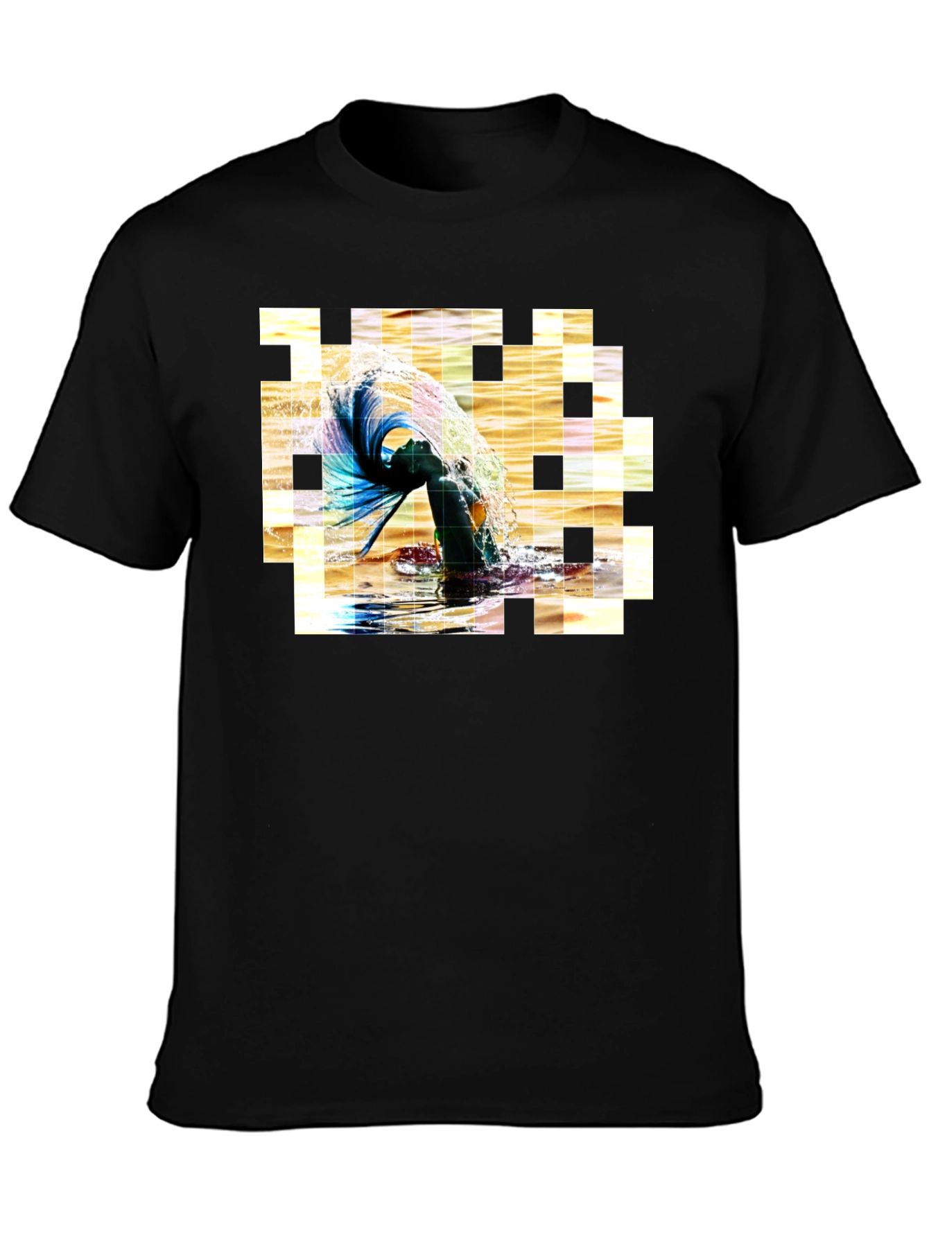 Artistic Pixelated Water Splash Black T-shirt